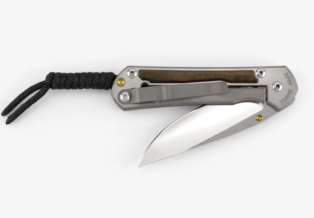 Chris Reeve Small Sebenza 31 Folding Knife - Drop Point Blade, Macassar Ebony Inlay, Polished Titanium Handles | EDC, Outdoor, Camping & Survival Tool