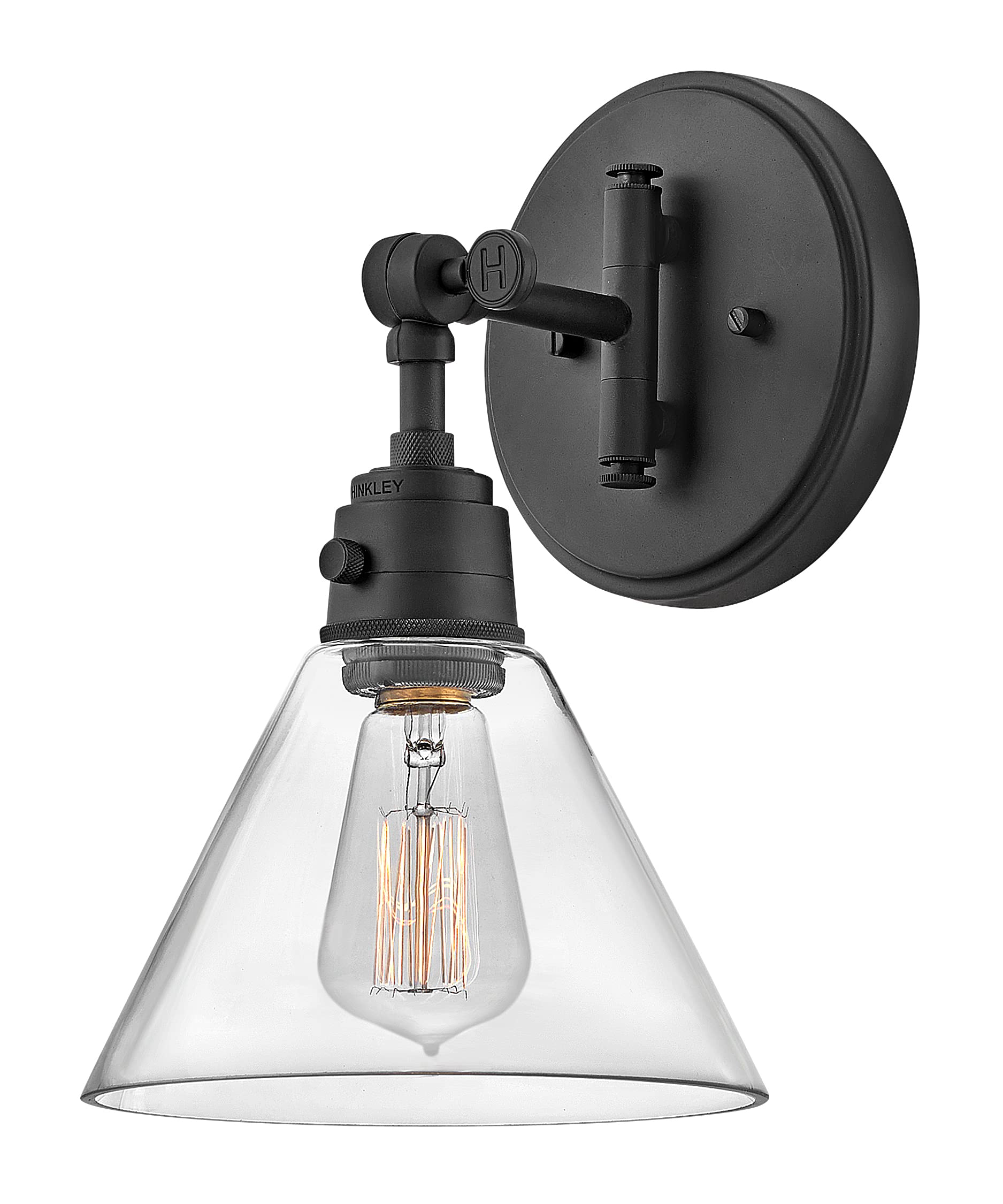 Hinkley Arti 3691BK-CL Adjustable Wall Sconce Light Fixture - Black with Clear Glass Shade, Single Pivot Point, On/Off Switch - Perfect for Bedroom, Hallway, or Entryway Lighting