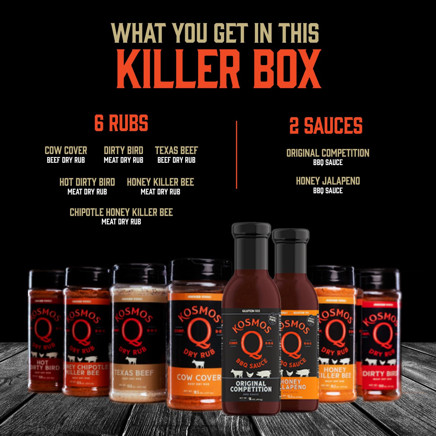Kosmos Q Pitmaster BBQ Sauce & Spices Gift Set - 8-Piece Grill Seasoning Kit with Barbecue Sauce & Meat Rubs (8 Flavors) - Perfect for Backyard Grilling, Tailgating & BBQ Parties