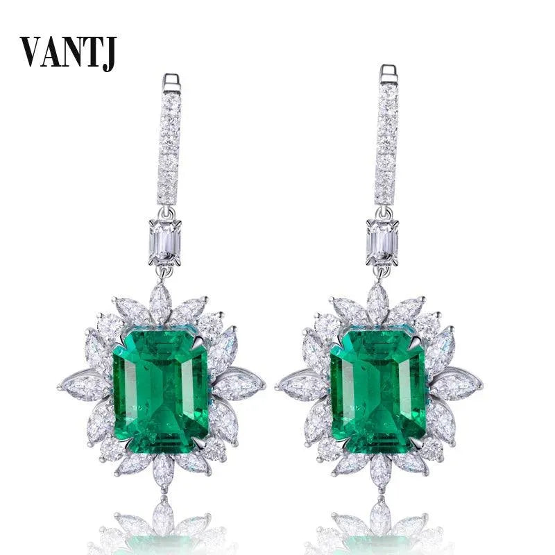 10K Gold Lab-Grown Emerald Earrings with Moissanite - Hydrothermal Created Fine Jewelry for Women | Wedding, Party, Anniversary Gift | Elegant & Timeless Accessory for Special Occasions