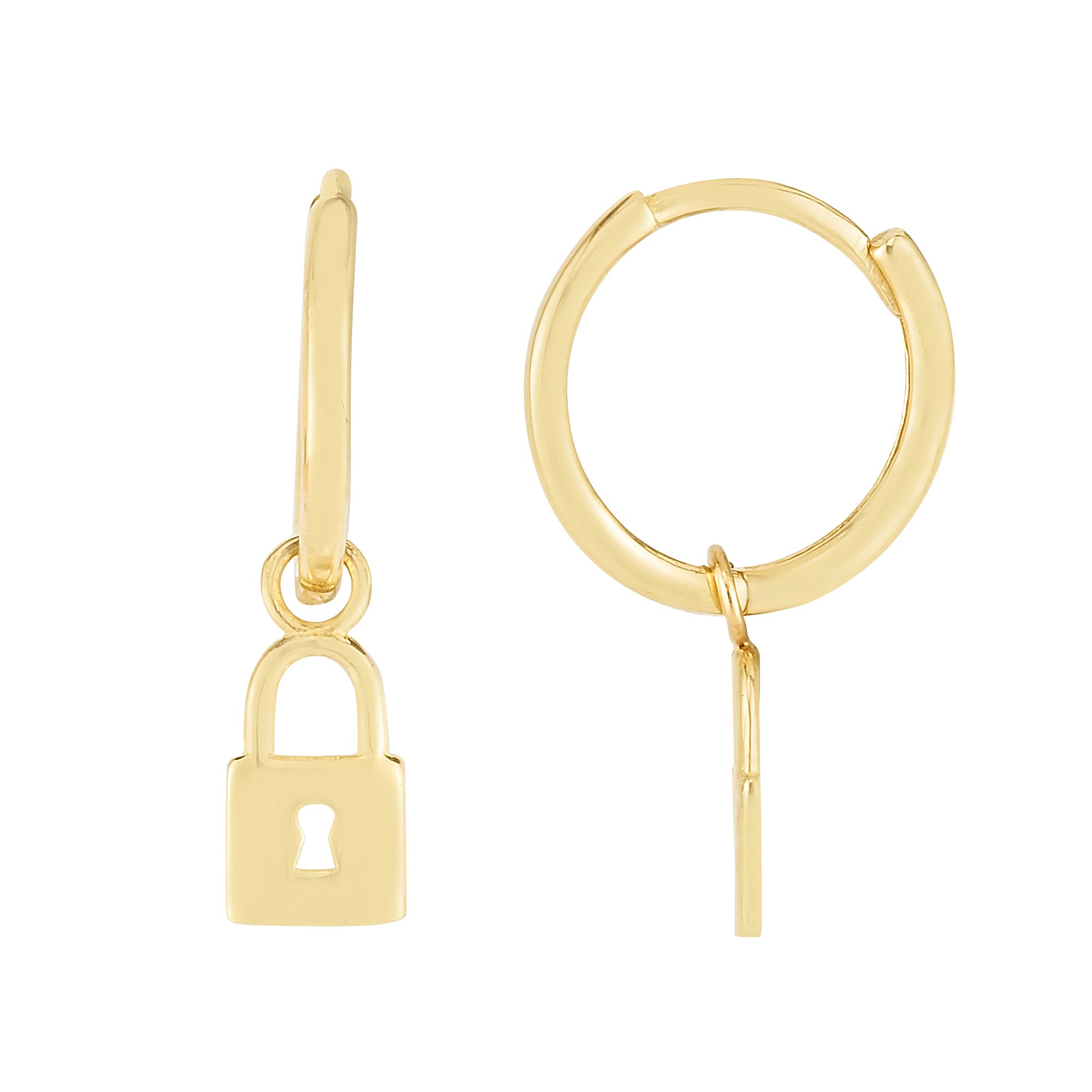 14K Gold Dangle Lock Huggie Earrings for Women - Elegant & Hypoallergenic Hoop Earrings for Everyday Wear, Parties & Special Occasions