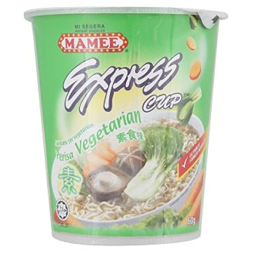 Mamee Express Cup Instant Noodles - Vegetarian Flavor (16 Pack x 60g) | Quick & Easy Meal for Office, College Dorm, Camping & Late Night Snacks