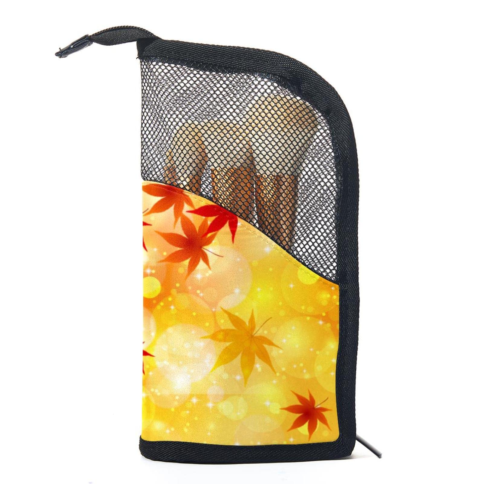 12-Piece Makeup Brush Organizer Bag with Autumn Leaves Design - Portable Cosmetic Brush Holder Case for Travel & Home Storage
