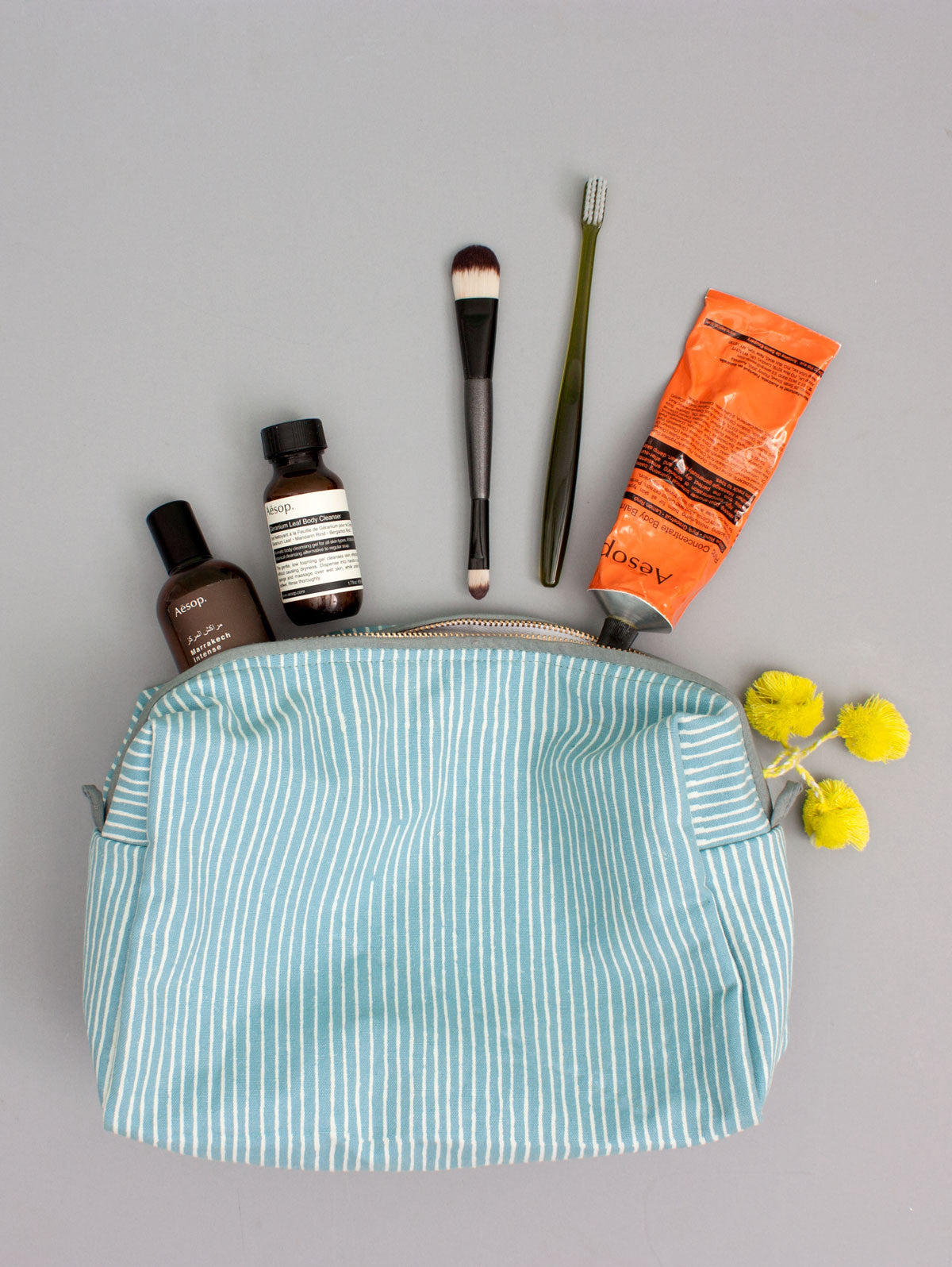 Premium Stripe Wash Bag for Travel & Gym - Durable Waterproof Cosmetic Organizer - Perfect for Toiletries, Makeup & Shower Essentials - Blue