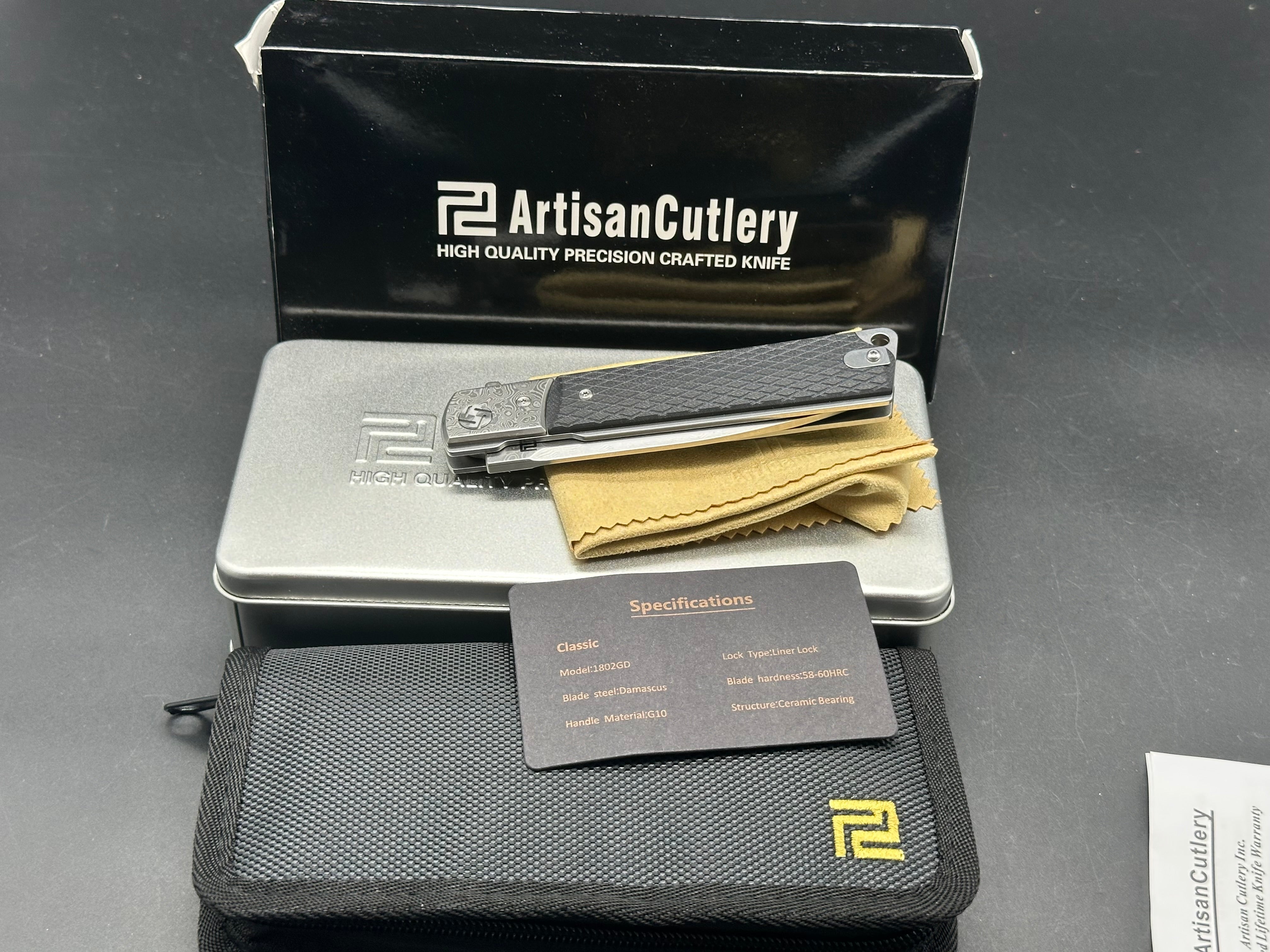 Artisan Cutlery Classic Model 1802GD Damascus Steel Knife with G10 Handle - Perfect for Camping, Hunting & Outdoor Adventures