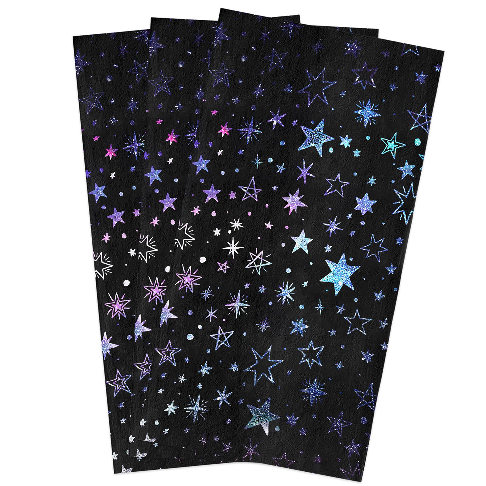 Premium Starry Sky Kitchen Towels Set - 3 Pack Absorbent Soft Cotton Dishcloths, 18x28 Inches - Black Bar Towels & Tea Towels for Dish Drying, Cleaning, and Decorating