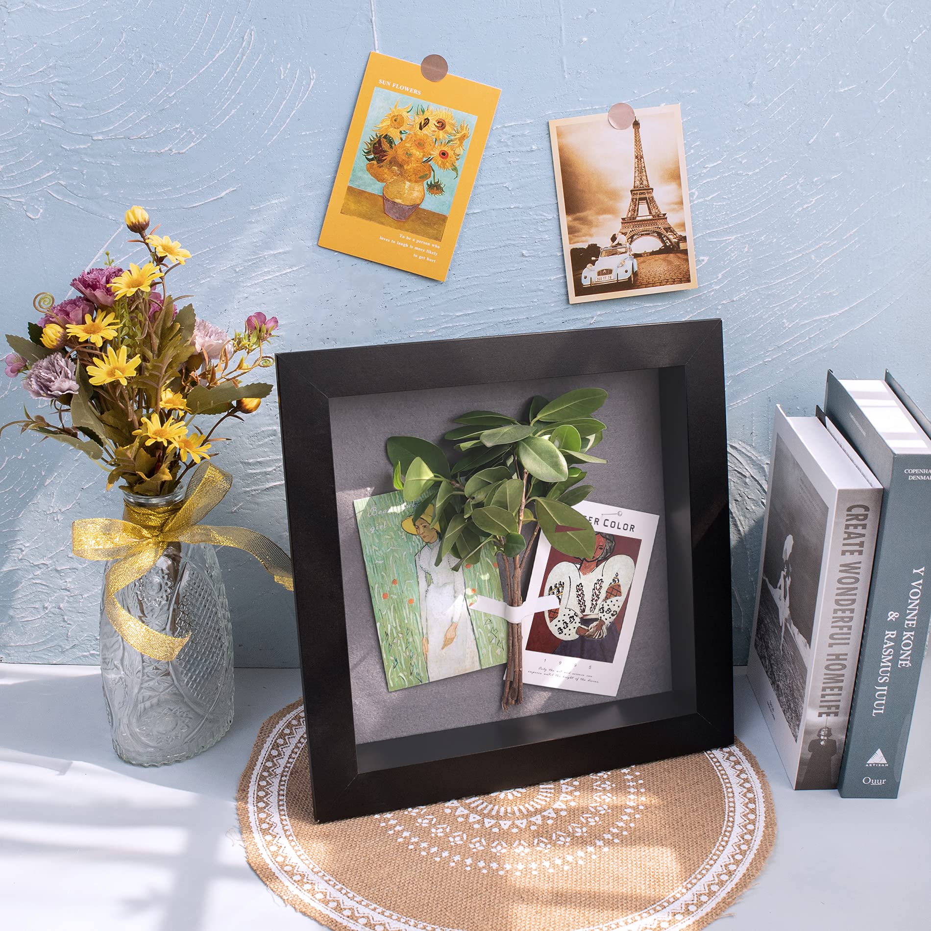 Frametory 11x11 Shadow Box Frame - Front Opening Display Case with 2 Inch Depth for Wall & Tabletop - Memory Keepsake Box with 6 Pins Included (Black) - Perfect for Wedding Memorabilia, Baby Firsts & Home Decor