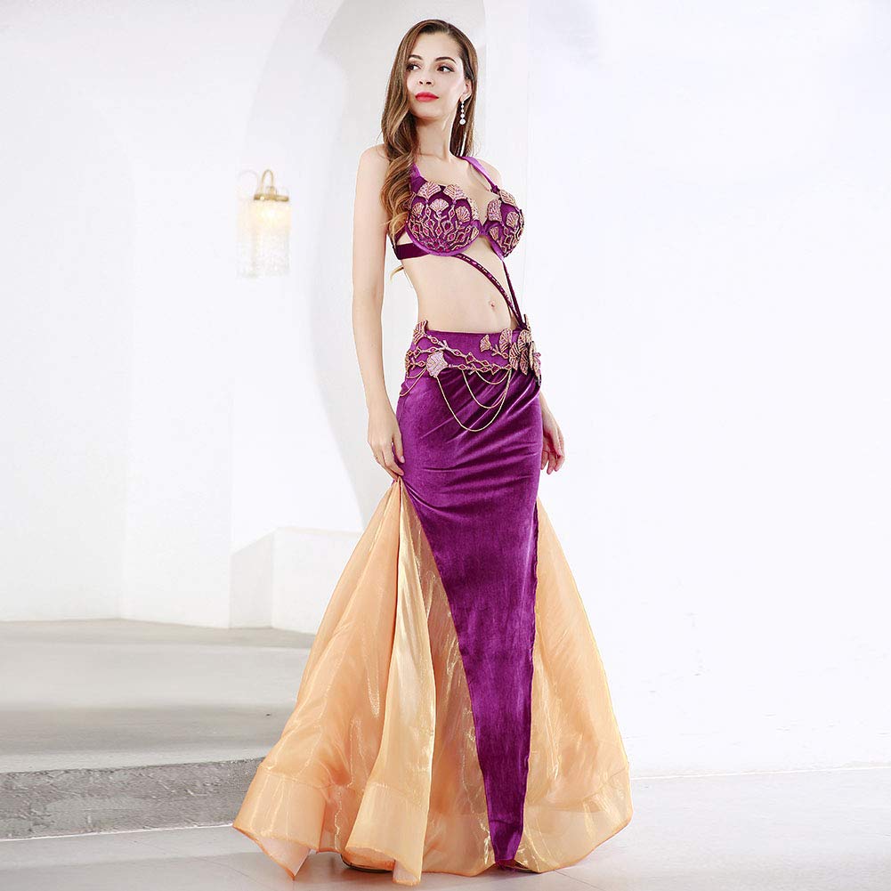 Royal Smeela Women's Belly Dance Costume Set - Sequin Bra & Belt with Flowing Maxi Skirt for Professional Performances, Carnival Shows & Dance Classes | Perfect for Belly Dancers, Halloween & Cosplay