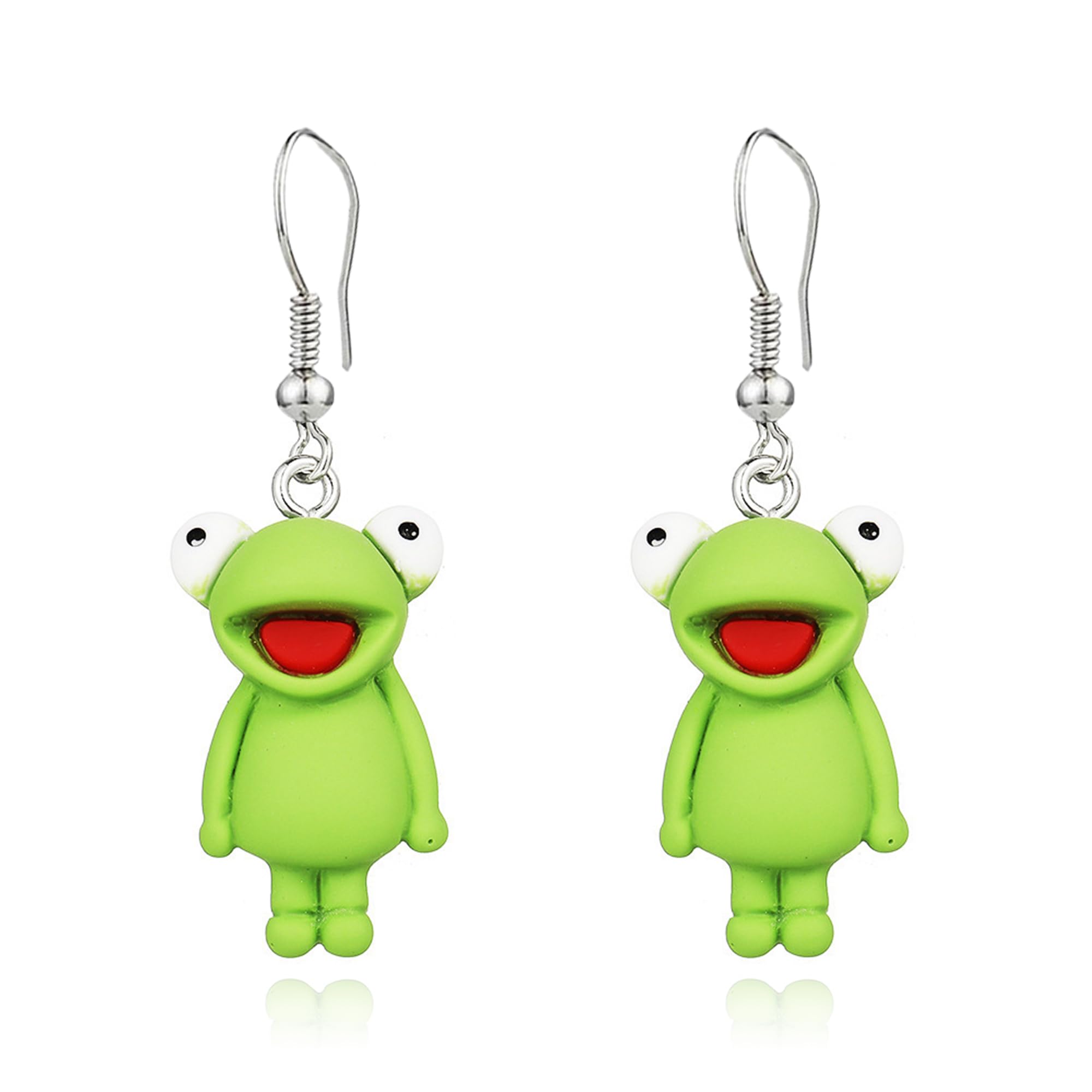 Trendy Green Frog Smiley Face Dangle Earrings - Cute Kawaii Meme Jewelry for Women & Men - Unique Preppy Aesthetic Accessories for Cosplay, Costume Parties & Everyday Wear