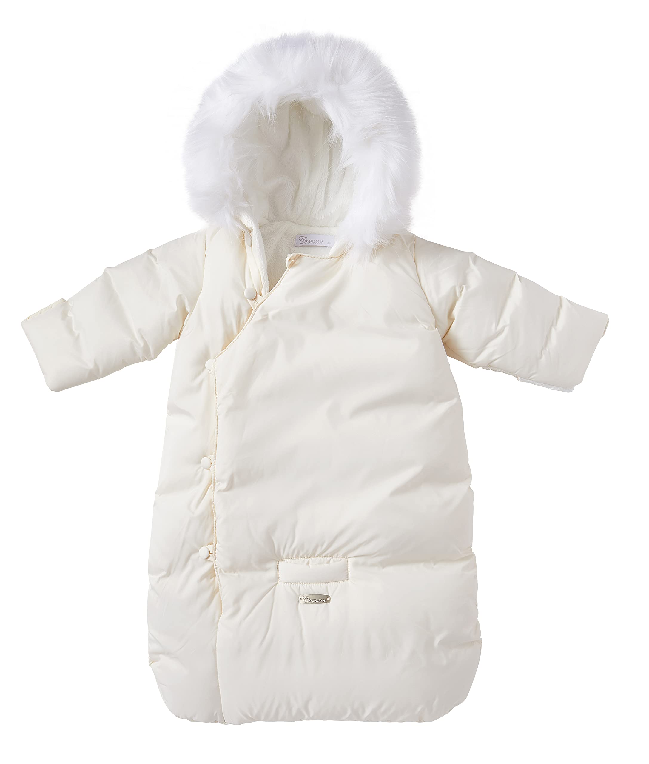 **Cream Button Puffer Snowsuit for Newborn Baby Boys & Girls (0-6 Months) - Warm Winter Bunting Bag for Pram, Stroller & Outdoor Adventures**