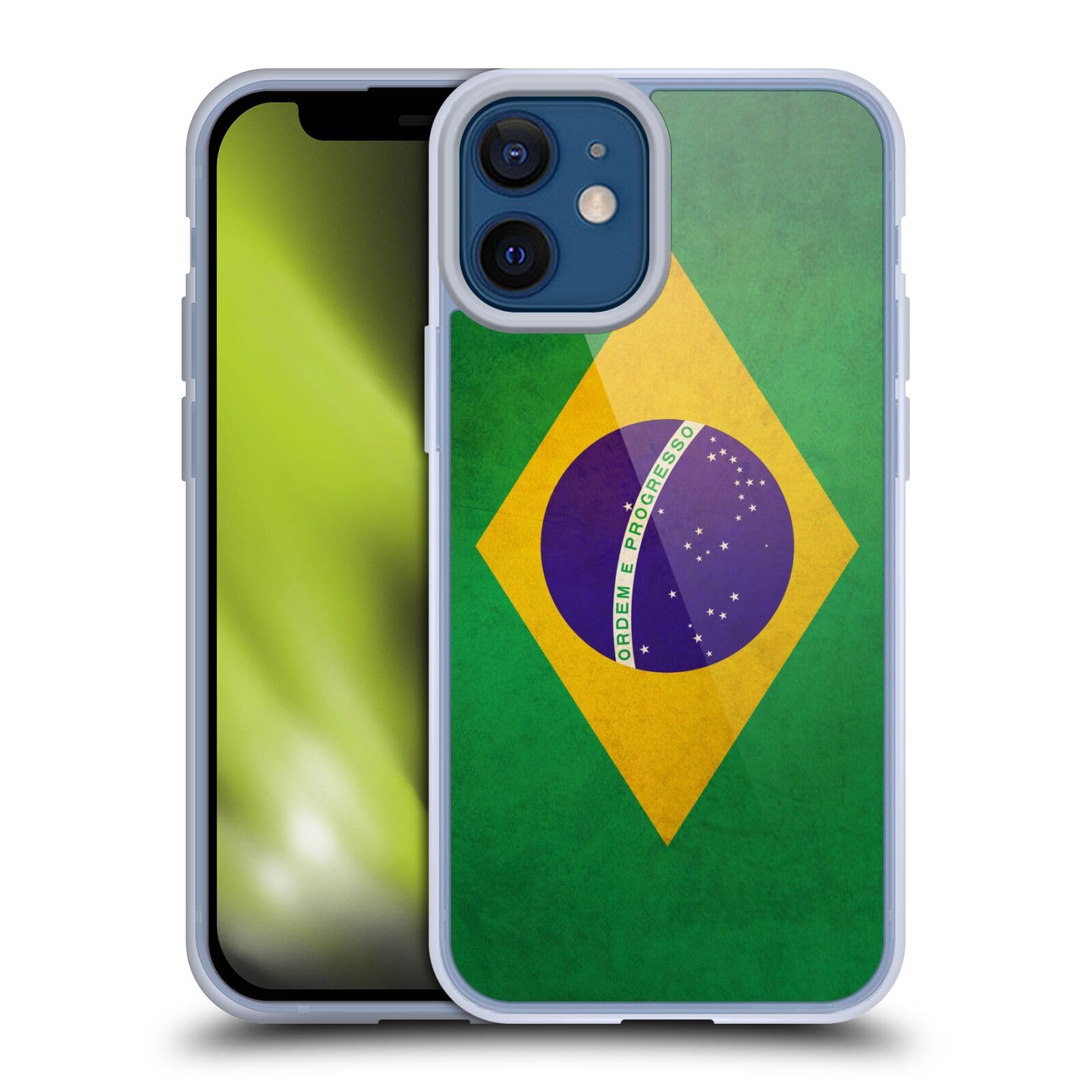 Brazil Flag Vintage Soft Gel Case Compatible with Apple iPhone 12 Mini - Patriotic Protective Cover for Everyday Use & Travel Accessories