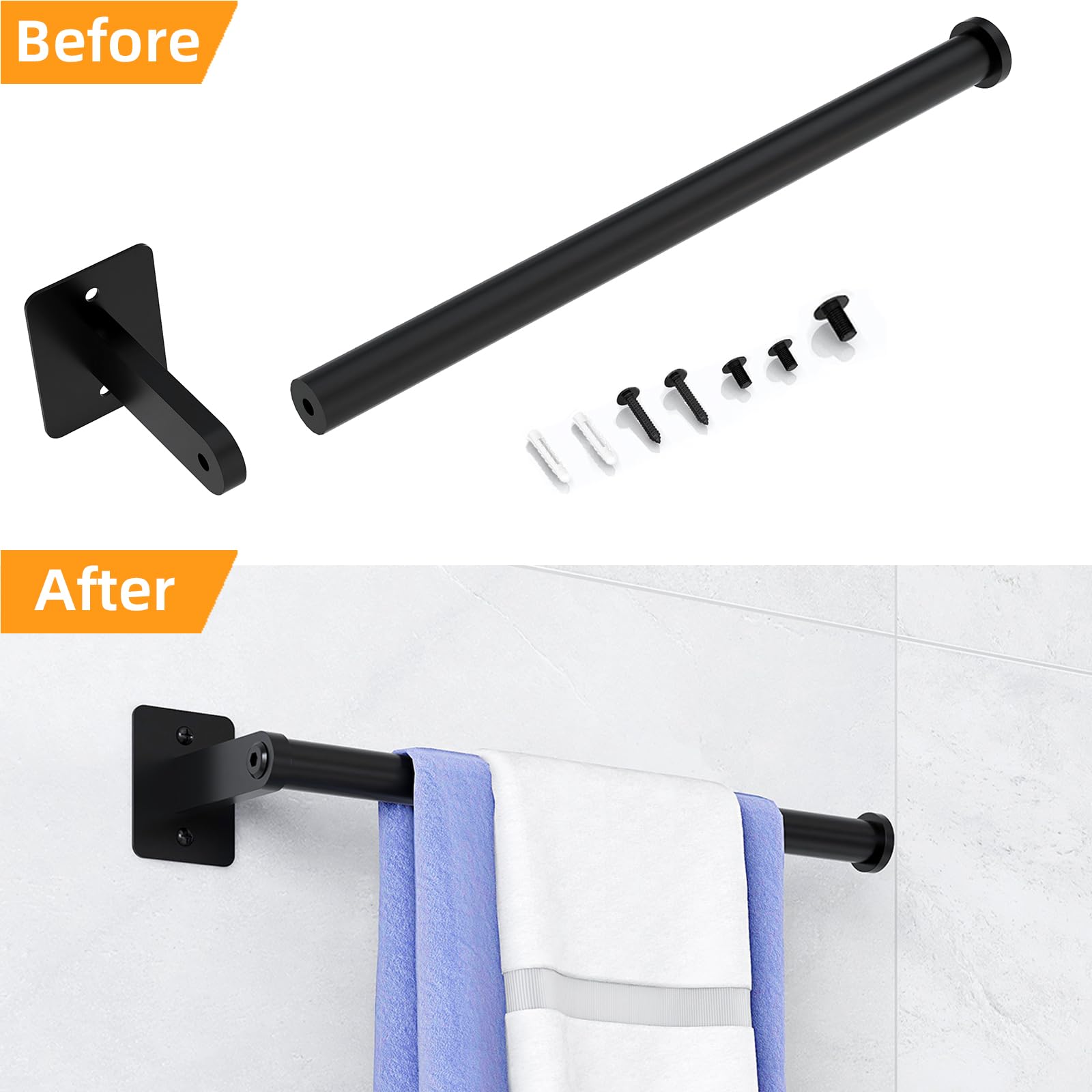12 Inch Stainless Steel Towel Ring Holder - Heavy Duty Matte Black Wall Mounted Bathroom Towel Bar for Hand & Kitchen Towels - Modern Home Decor Organizer for Bathroom, Kitchen & Laundry Room