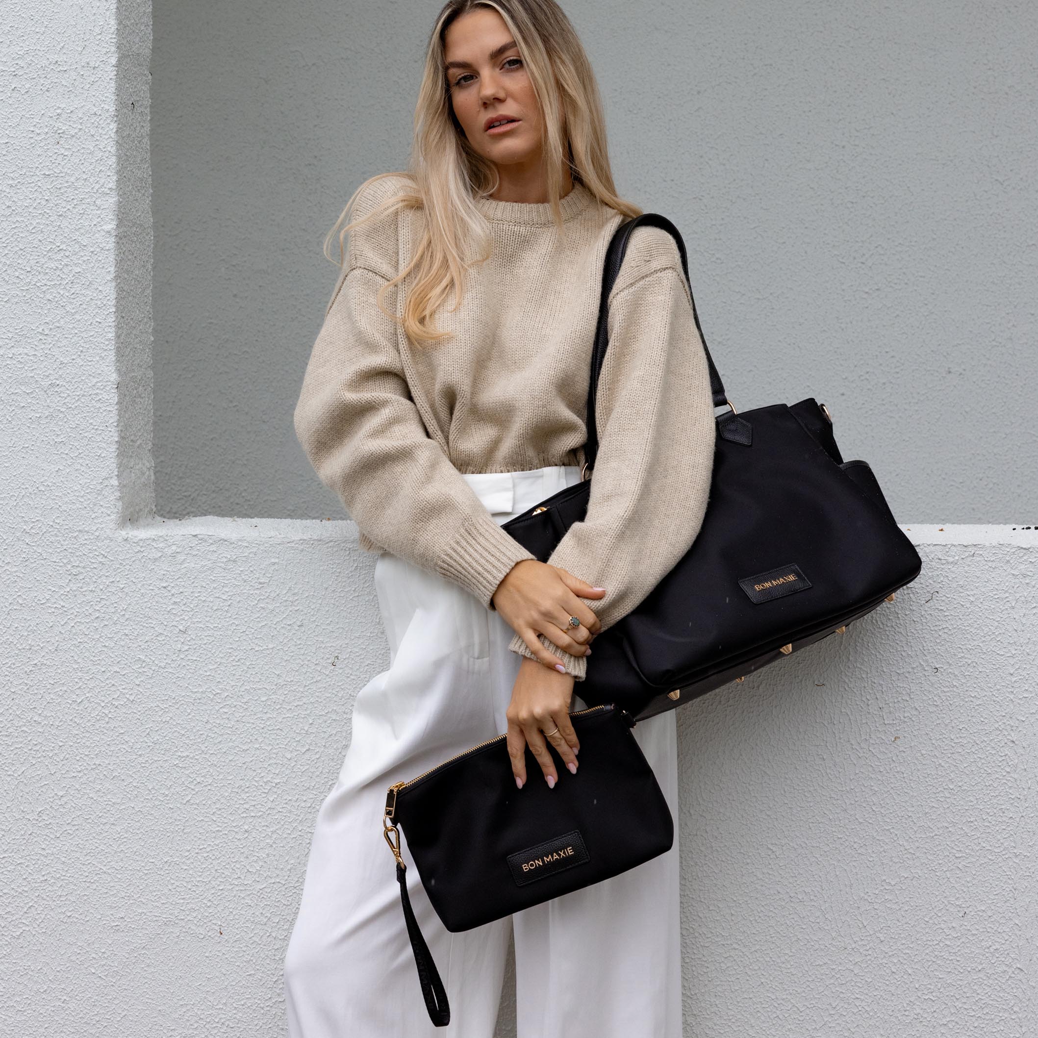 Stylish Black Nylon Carryall Tote Bag with Matching Pouch - Perfect for Work, Travel & Everyday Use