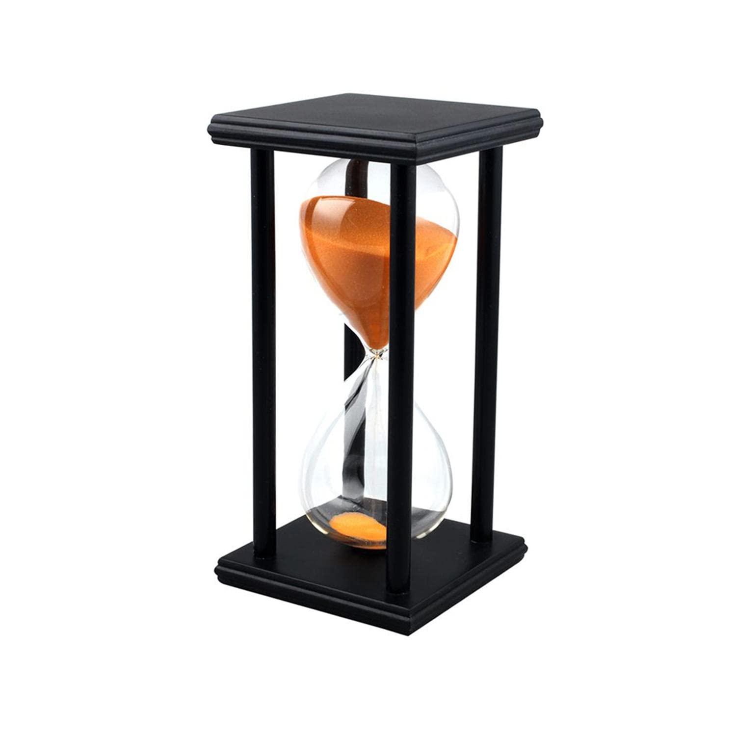 60 Minute Wooden Sand Hourglass Timer - Black Frame with Orange Sand - Unique Home & Office Decor, Meditation Timer, Kitchen Timer, Gift Idea for Men & Women