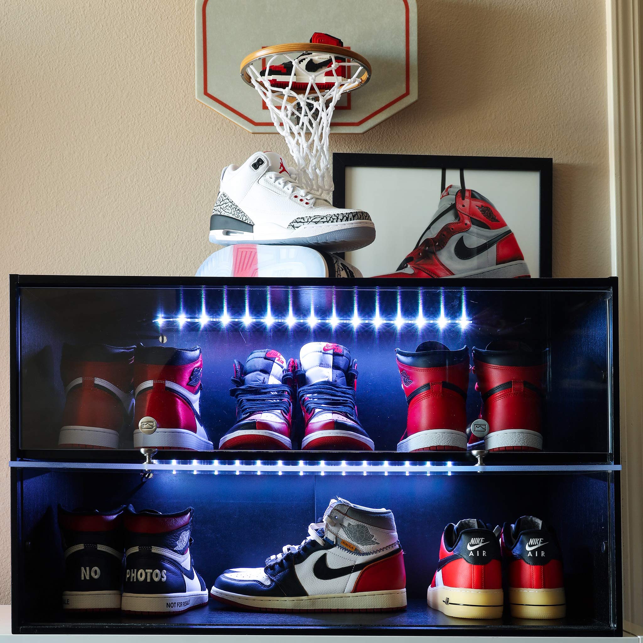 Premium Wooden Shoe Rack with LED Lights - Holds 6 Pairs of Sneakers & Shoes - Modern Sliding Door Design for Bedroom, Closet, Garage & Outdoor Storage - Durable Shoe Organizer for Home & Office Use