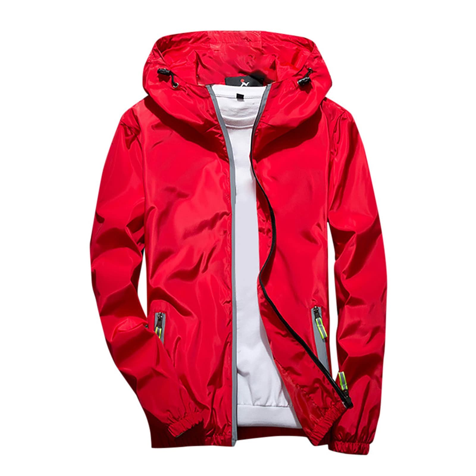 2022 Men's Lightweight Spring Jacket - Casual Pure Color Hoodie with Reflective Zipper, Plus Size Outdoor Sport Coat for Running, Hiking & Streetwear Fashion