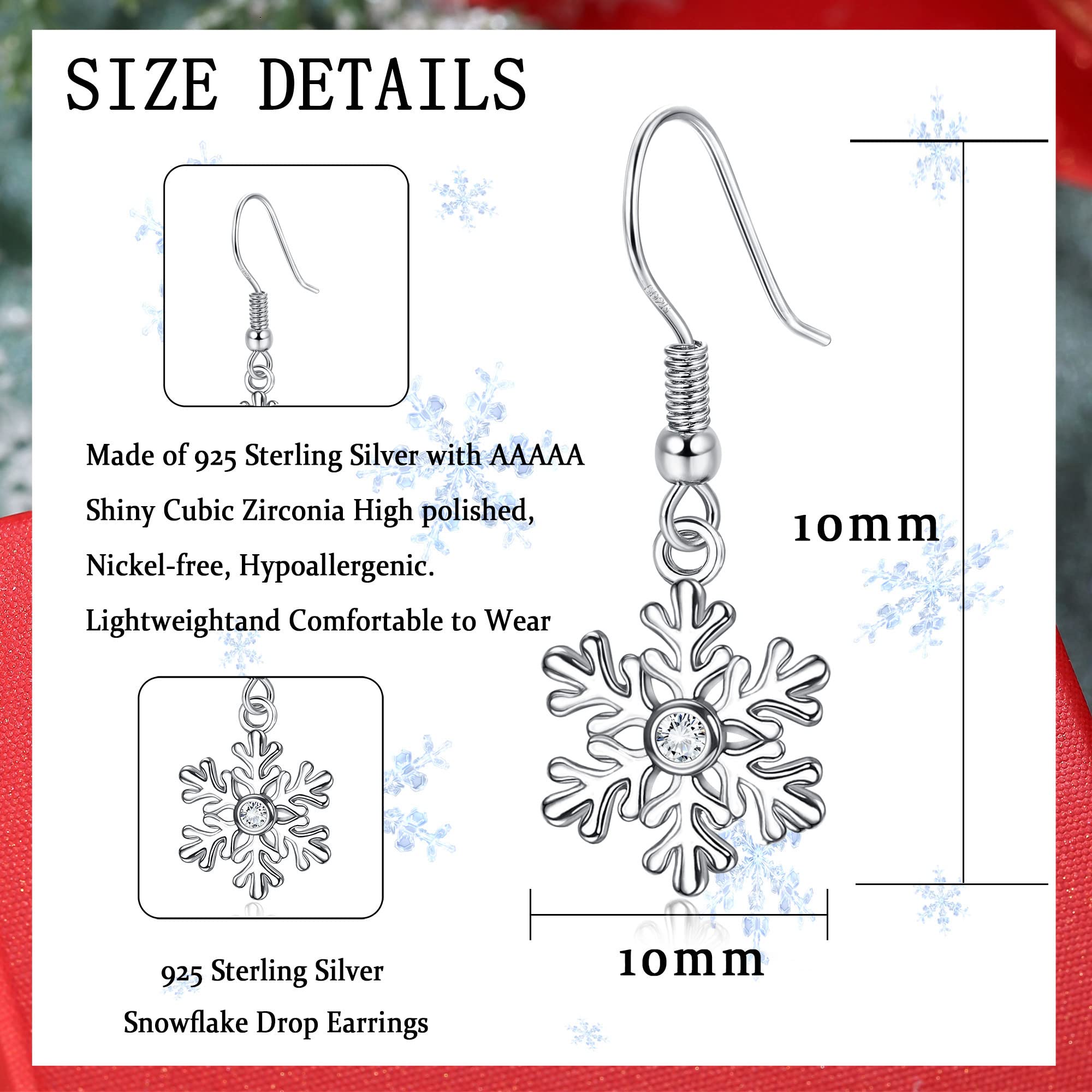 YADOCA 925 Sterling Silver Christmas Earrings for Women & Girls - High Polished Dangle Drop Snowflake & Tree Holiday Jewelry - Perfect for Christmas Parties, Gifts & Festive Occasions