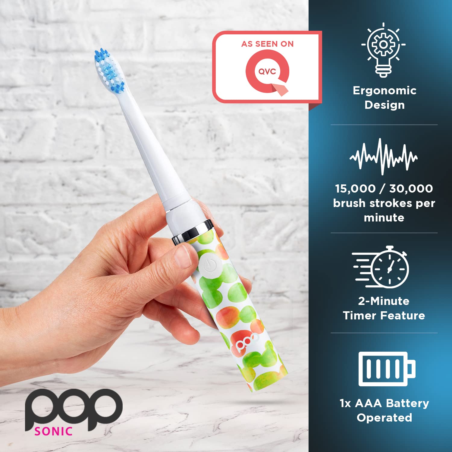 Pop Sonic Electric Toothbrush for Kids & Travel (Green) - 2 Speed Modes (15,000-30,000 RPM) with DuPont Nylon Bristles, Battery Powered - Perfect for Home, School & Vacation Use