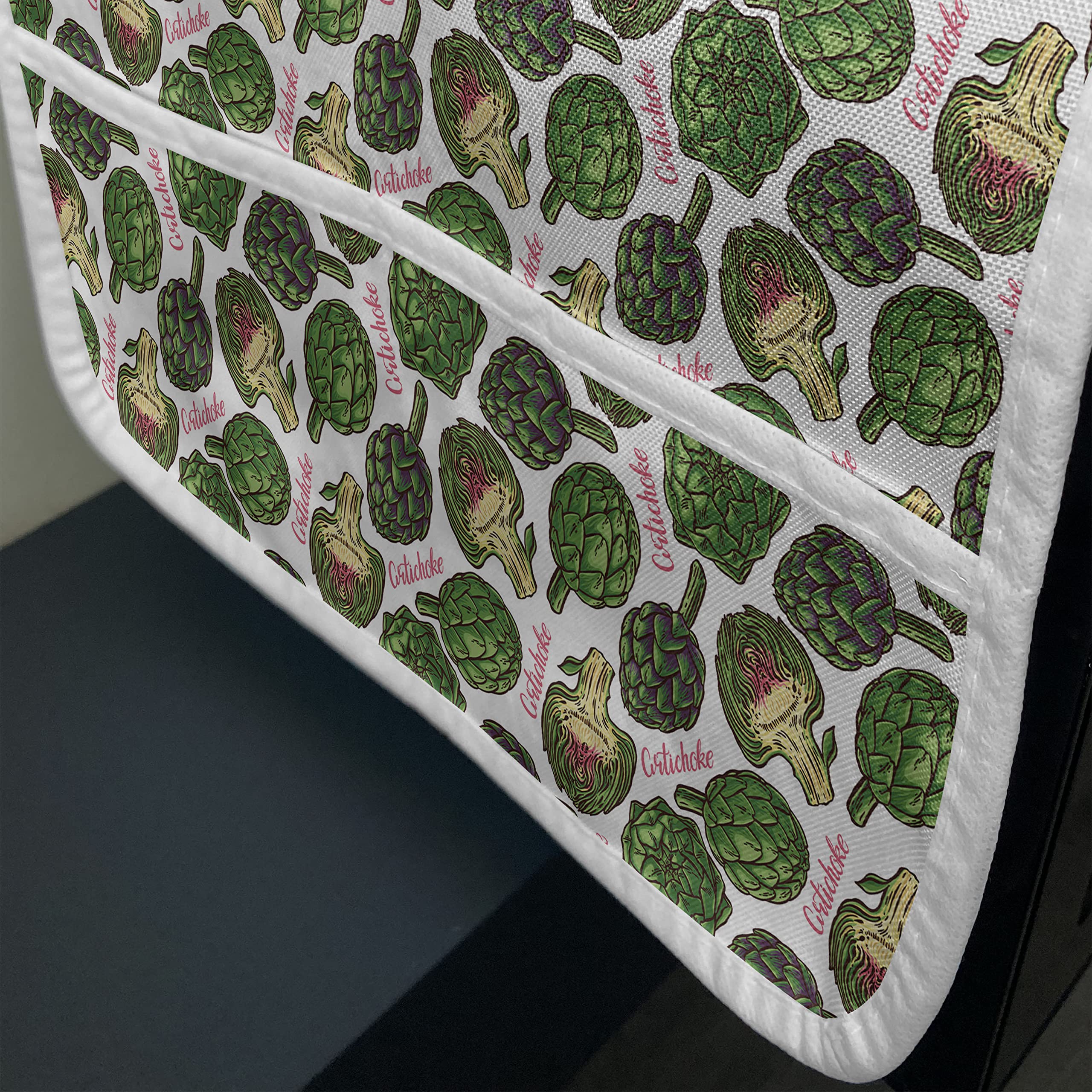 Ambesonne Artichoke Microwave Cover - Hand-Painted Superfood Design, Vibrant Waterproof Kitchen Organizer with Pockets, 36x12 Inches in Hunter Green - Perfect for Microwave Protection & Stylish Kitchen Decor