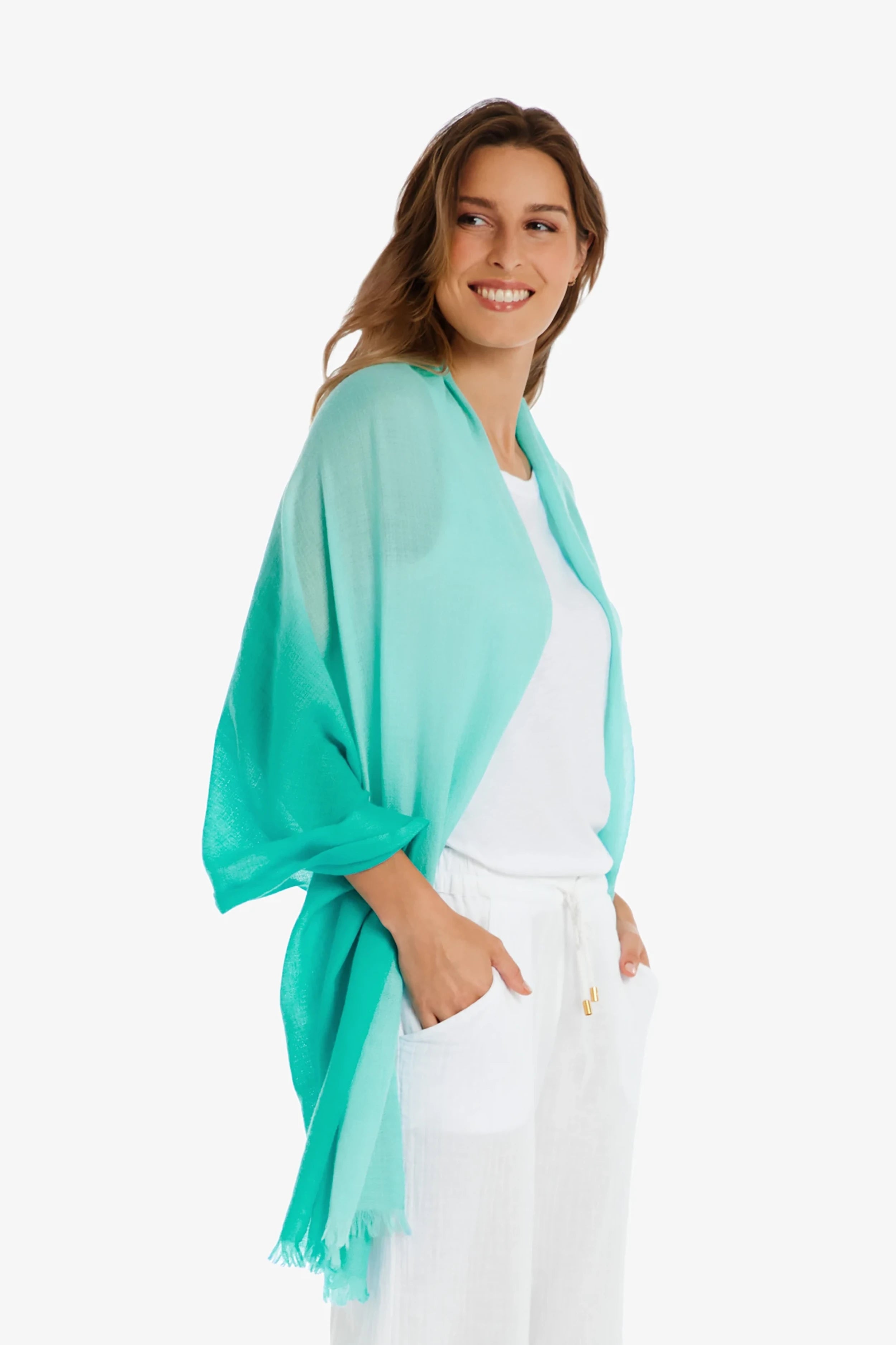 Essential Wrap - Seafoam Aqua Color Stretchy Knit Shawl for Women | Perfect for Travel, Office, and Evening Outfits