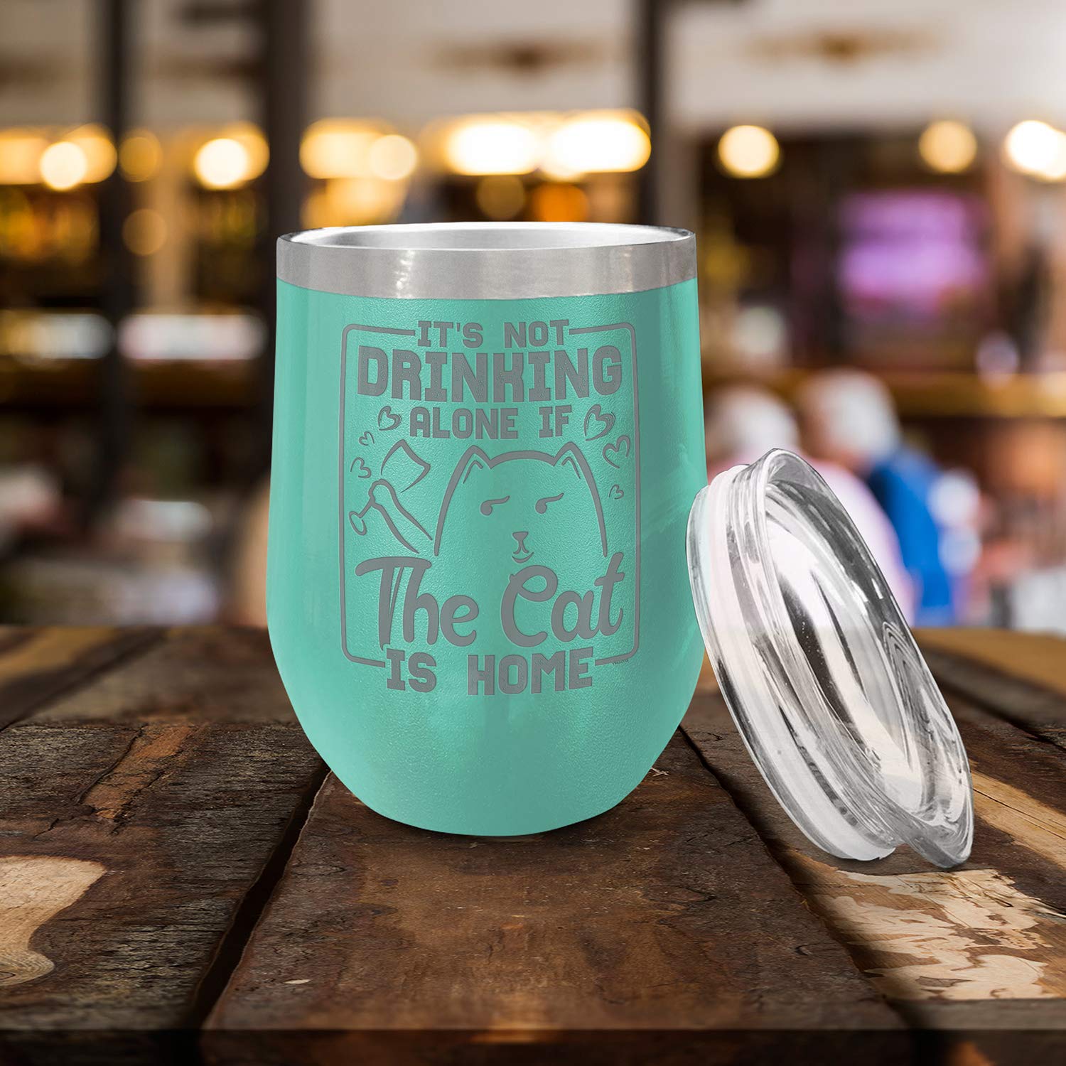 Veracco Double Wall Insulated Tumbler with Splash Proof Lid - Funny Cat Lover Gift for Wine & Cocktail Enthusiasts - Perfect for Bachelor Parties, Home Bars & Office Use (Teal)