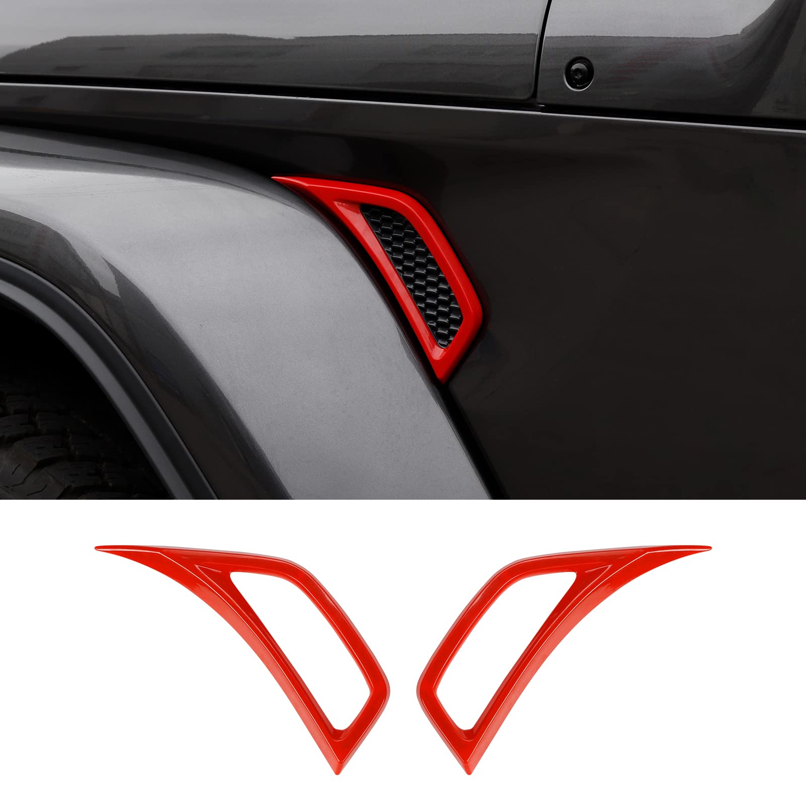 JeCar Fender Air Vent Trim - Exterior Accessories for Jeep Wrangler 2018-2023 JL/JLU & Gladiator JT - Red - Upgrade Your Off-Road Vehicle Style for Trail Adventures & Urban Driving