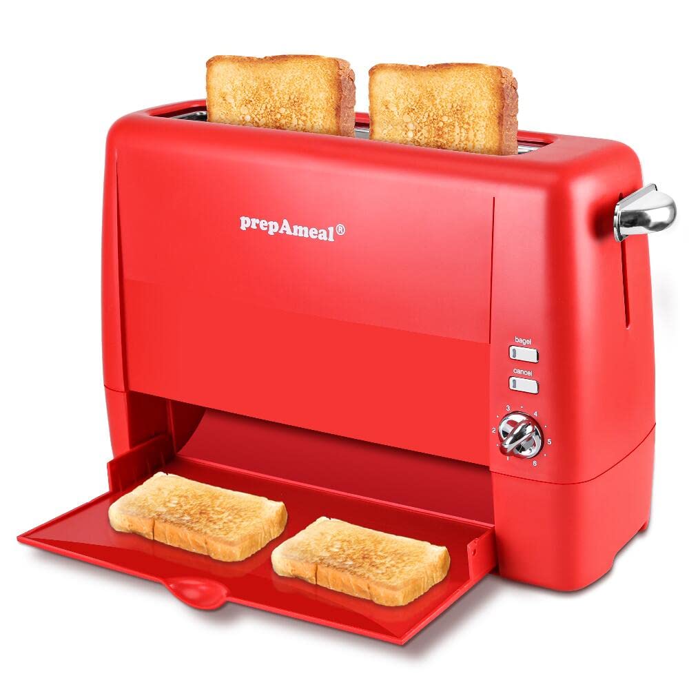 2-Slice Long Slot Toaster with 6 Shade Settings - Extra Wide Slots for Bagels, Waffles & Thick Bread - Bagel/Cancel Function & Removable Crumb Tray - Perfect for Breakfast, Snacks & Pastries (Red)