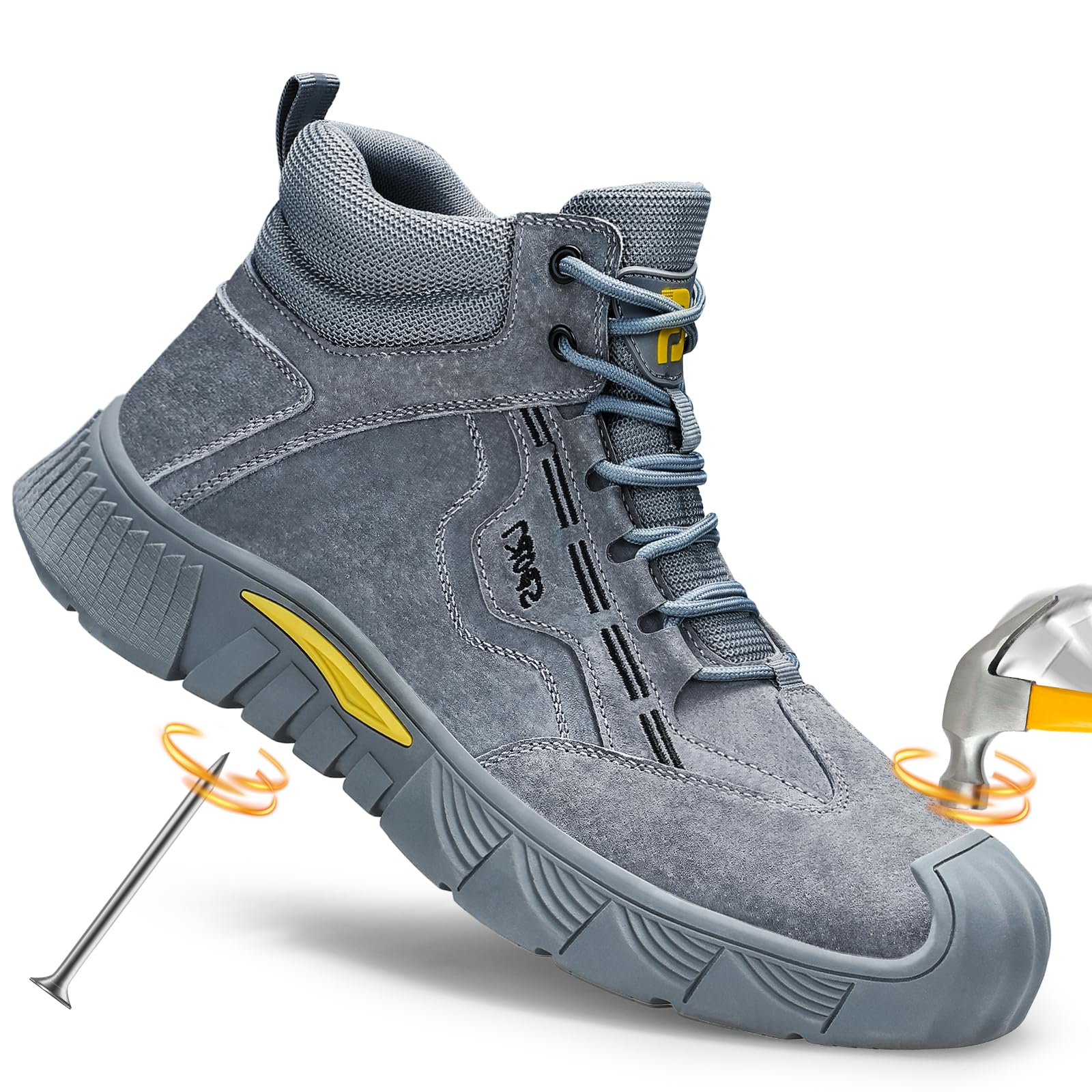 Men's Steel Toe Work Shoes - Breathable Lightweight Safety Sneakers with Indestructible Steel Toe for Construction & Industrial Work | Comfortable Durable Work Boots for Warehouse, Factory & Outdoor Jobs