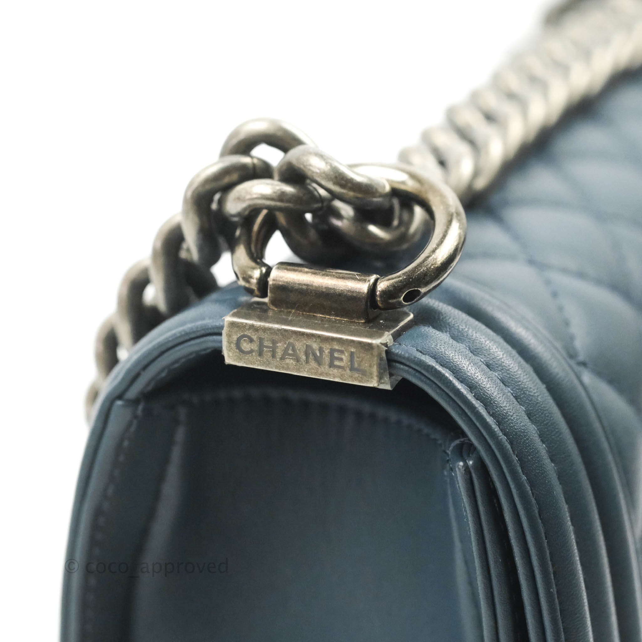 Chanel Boy Small Navy Blue Calfskin Leather Bag with Ruthenium Hardware - Perfect for Evening Events & Luxury Fashion Accessories