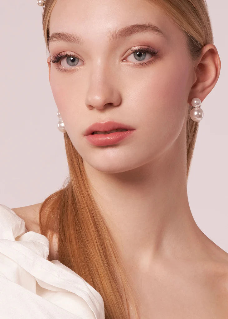 Elizabeth Bower Rhodium Silver Pearl Double Stud Earrings - Elegant Jewelry for Women, Perfect for Weddings, Parties & Special Occasions