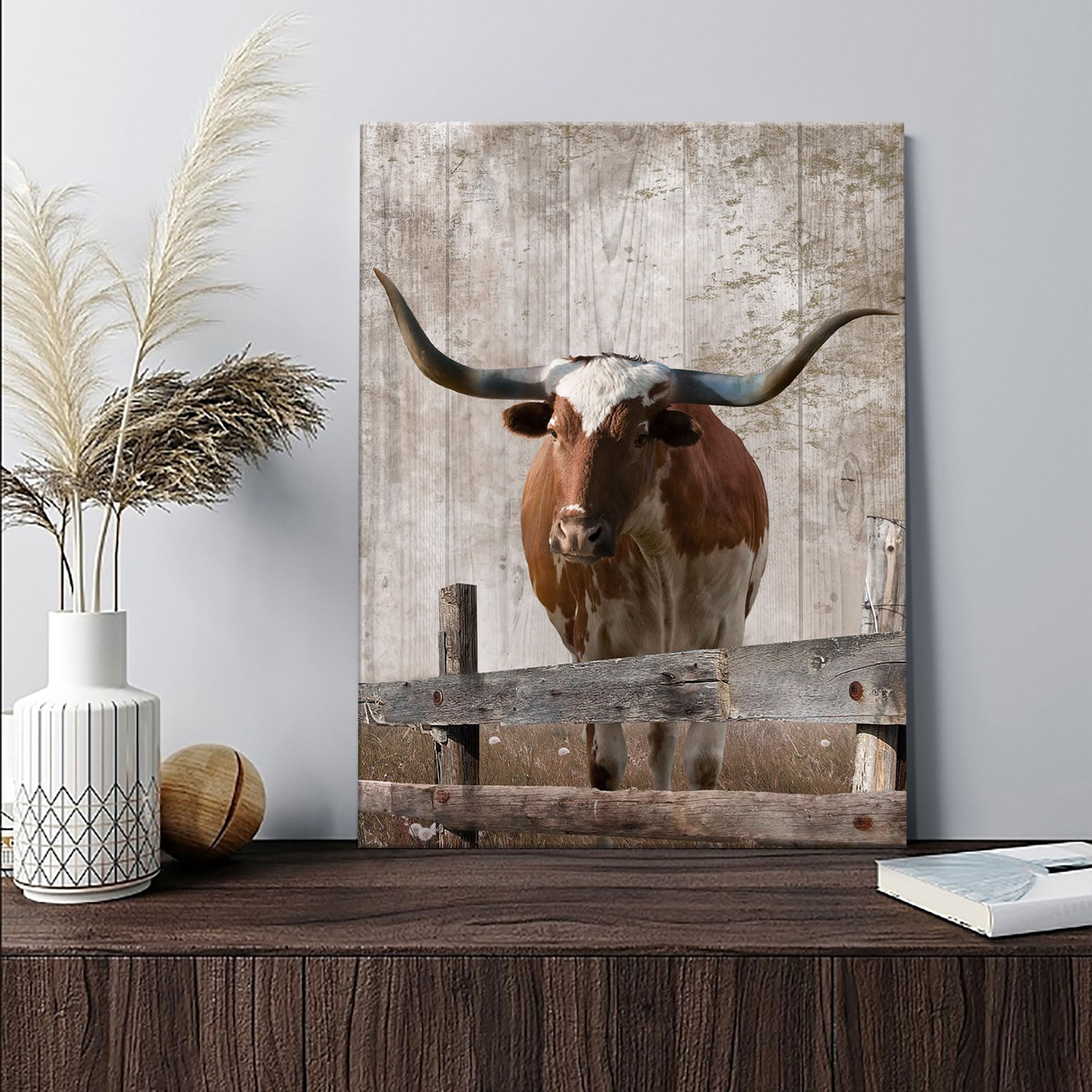 Texas Longhorn Wall Art - Rustic Western Posters & Prints for Bedroom, Living Room, Bathroom Decor - 24x36 Inches - Perfect for Country Style Home, Office & Cabin Decoration
