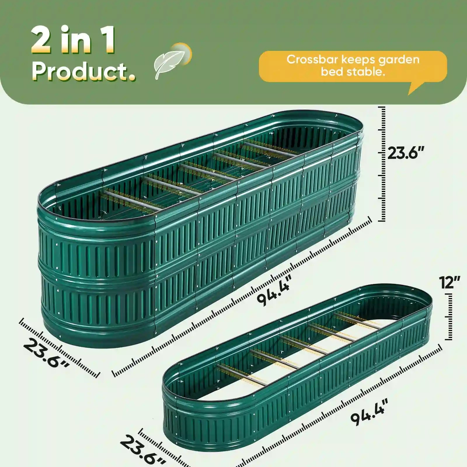 94x24x24 Inch Oval Elevated Raised Garden Bed Kit for Vegetables, Flowers & Herbs - Perfect for Outdoor Gardening, Patio, Backyard & Small Spaces