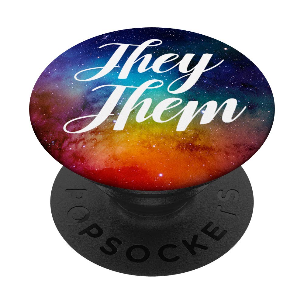 They/Them Pronouns in Space PopSockets PopGrip - Swappable Phone & Tablet Stand with Grip for LGBTQ+ Pride | Perfect for Daily Use, Travel, and Work