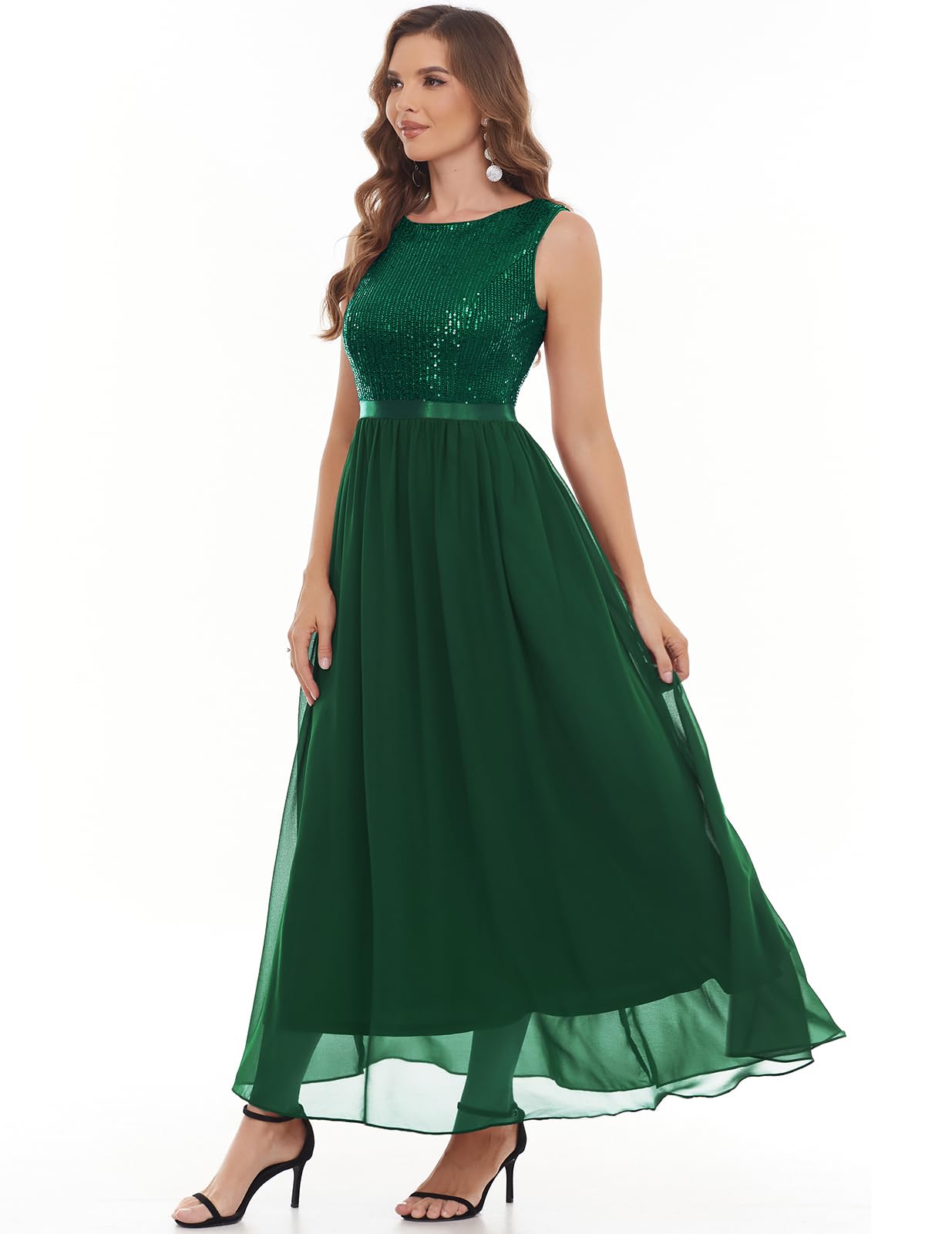 Bbonlinedress Glitter Sequins Evening Gown - Elegant Flowy Formal Dress for Wedding Guest, Mother of The Bride | Perfect for Prom, Cocktail Parties & Special Occasions
