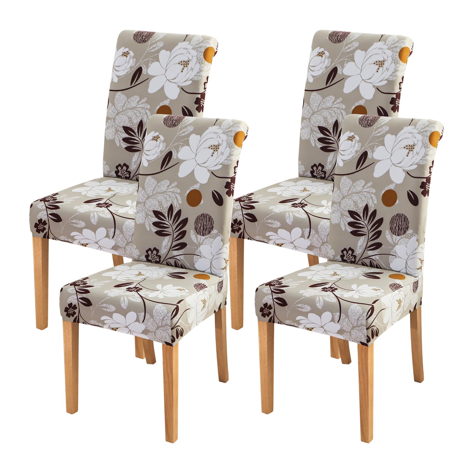 FORCHEER Stretch Dining Chair Covers Set of 4 - Beige Floral Pattern Washable Slipcovers for Kitchen, Parsons & Dining Room Chairs | Perfect for Home Decor, Parties & Daily Use (Pack of 4)
