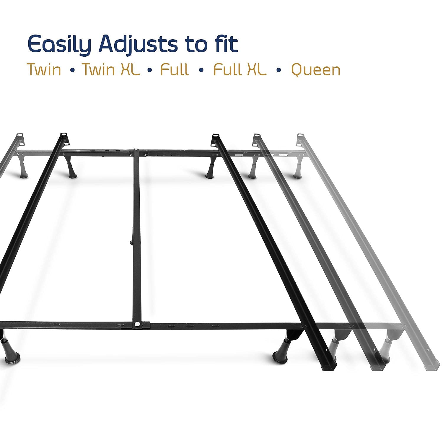 Clara Clark Adjustable Bed Rails - Heavy Duty Metal Bed Frame with Center Support Leg - 5.25