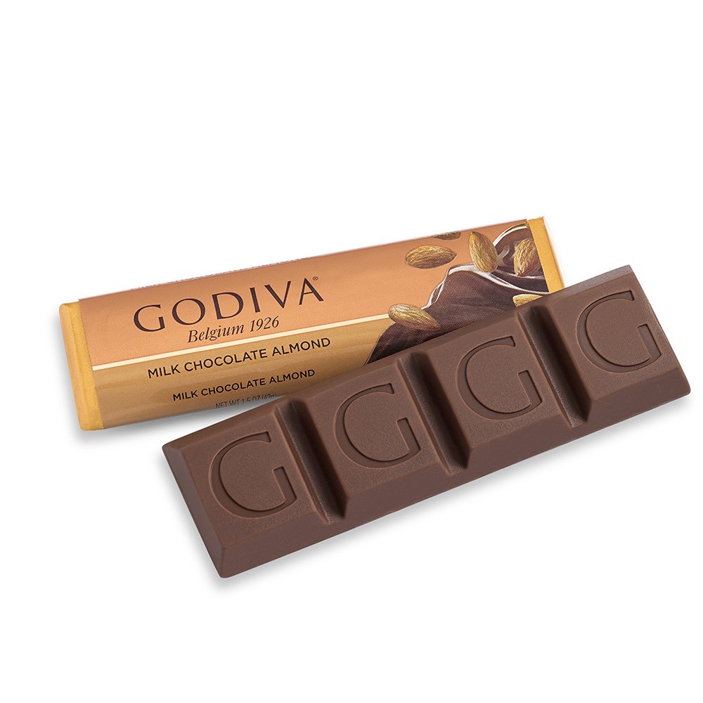 Godiva Chocolatier Small Milk Chocolate with Almond Bars - 48 Pack | Premium Belgian Chocolate Gifts | Perfect for Holidays, Corporate Events & Sweet Treats at Home