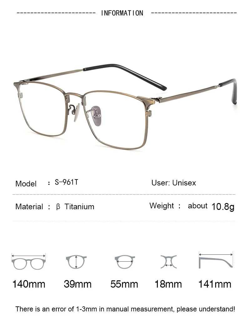 Aimee Unisex Full Rim Square Titanium Eyeglasses 942961 - Lightweight Durable Frame for Men & Women - Perfect for Reading, Work, and Everyday Fashion