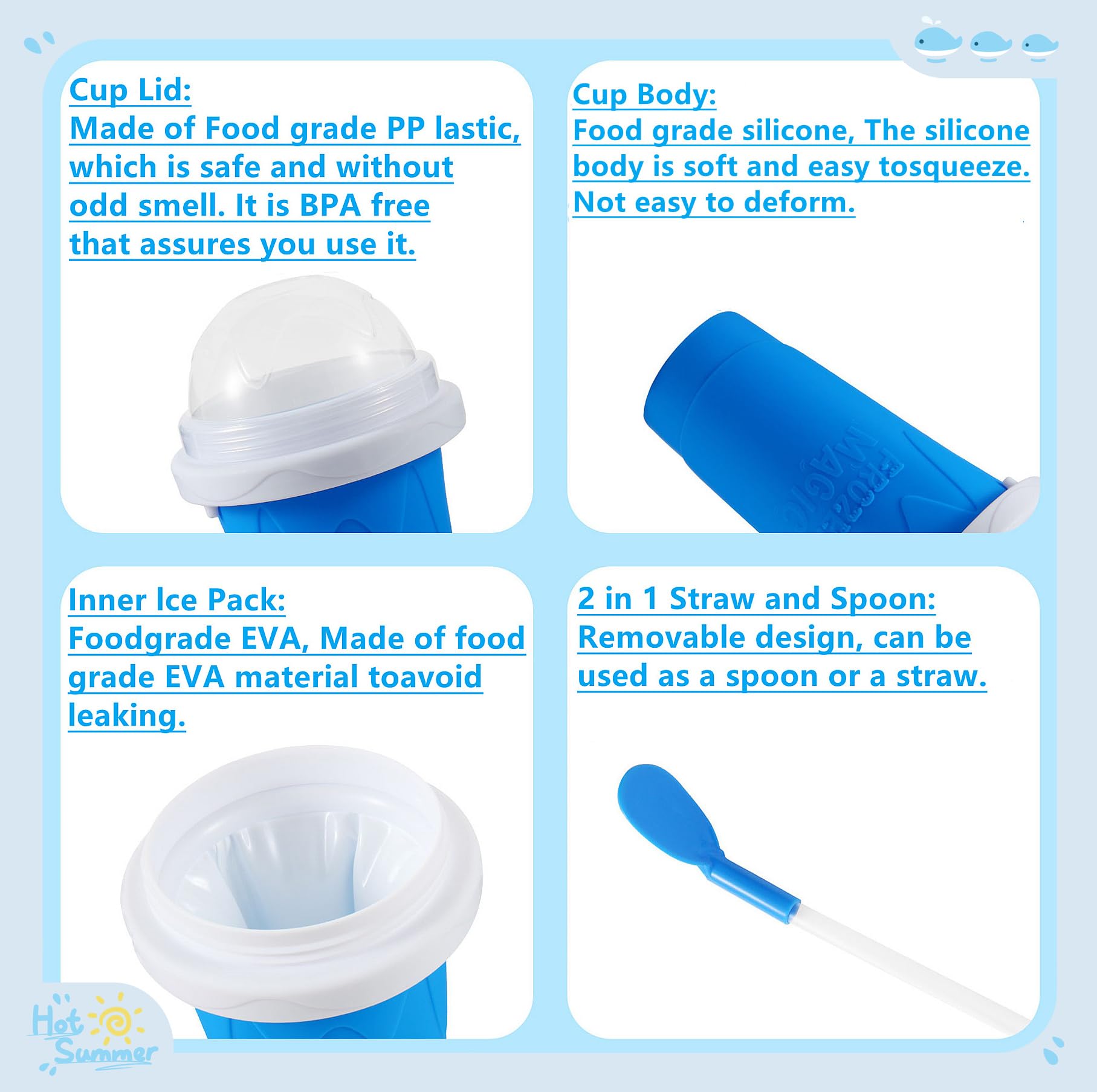 Best Slushie Maker Cup with Lid & Straw - Portable Smoothie Squeeze Cup for Kids, Friends & Family - Perfect for Milk, Juices, Ice Cream & Frozen Drinks - Great for Parties, Picnics & Summer Fun