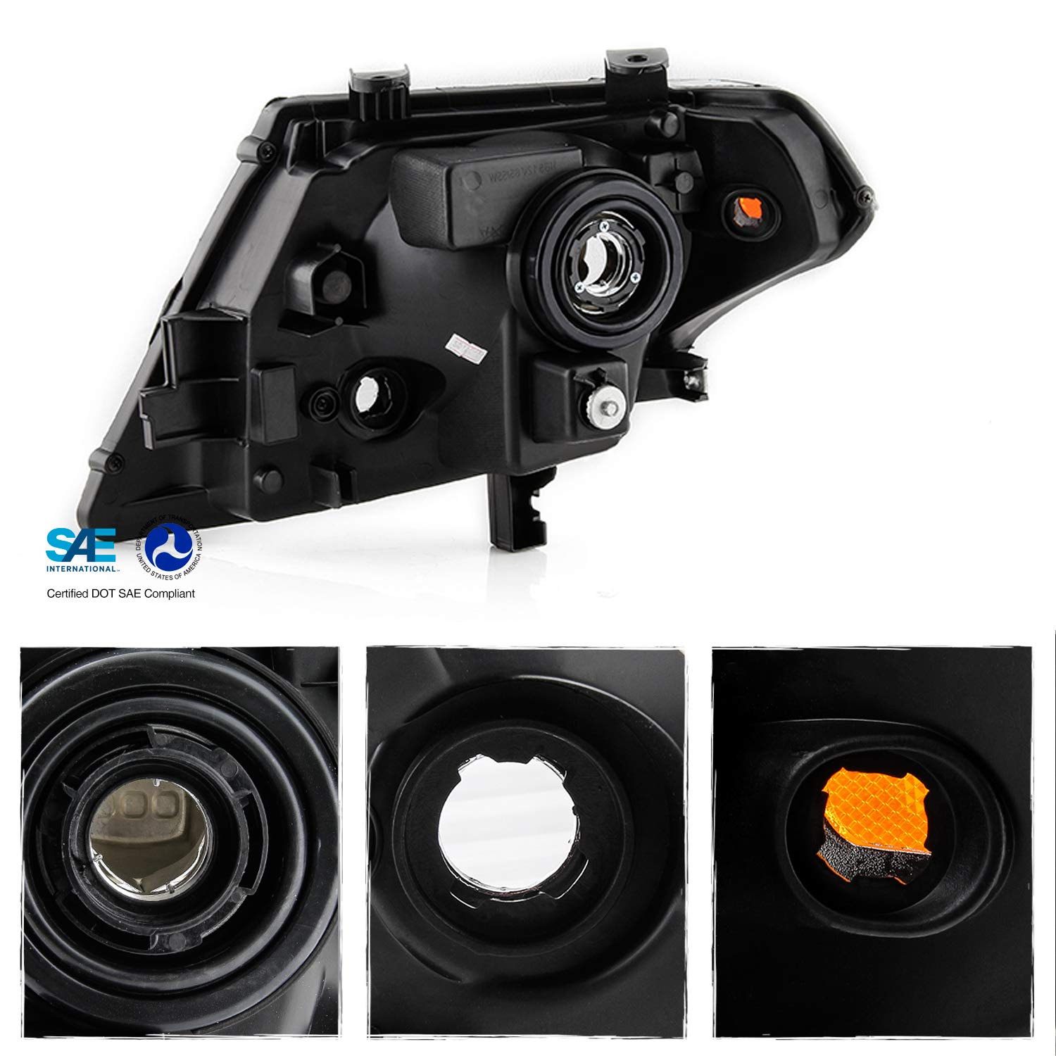 AKKON Chrome Headlights with Amber Signal for 2009-2021 Nissan Frontier Extended Crew Cab Pickup Truck - Halogen Style Replacement Headlamp (Passenger Side Right) - Perfect for Night Driving and Off-Road Adventures