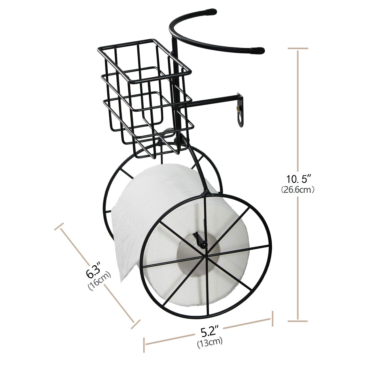 Jancin Black Metal Bicycle Toilet Paper Holder with Shelf - Bathroom Storage Wall Mount Paper Towel Rack & Phone Holder - Perfect for Small Spaces, RV, Apartment & Farmhouse Decor