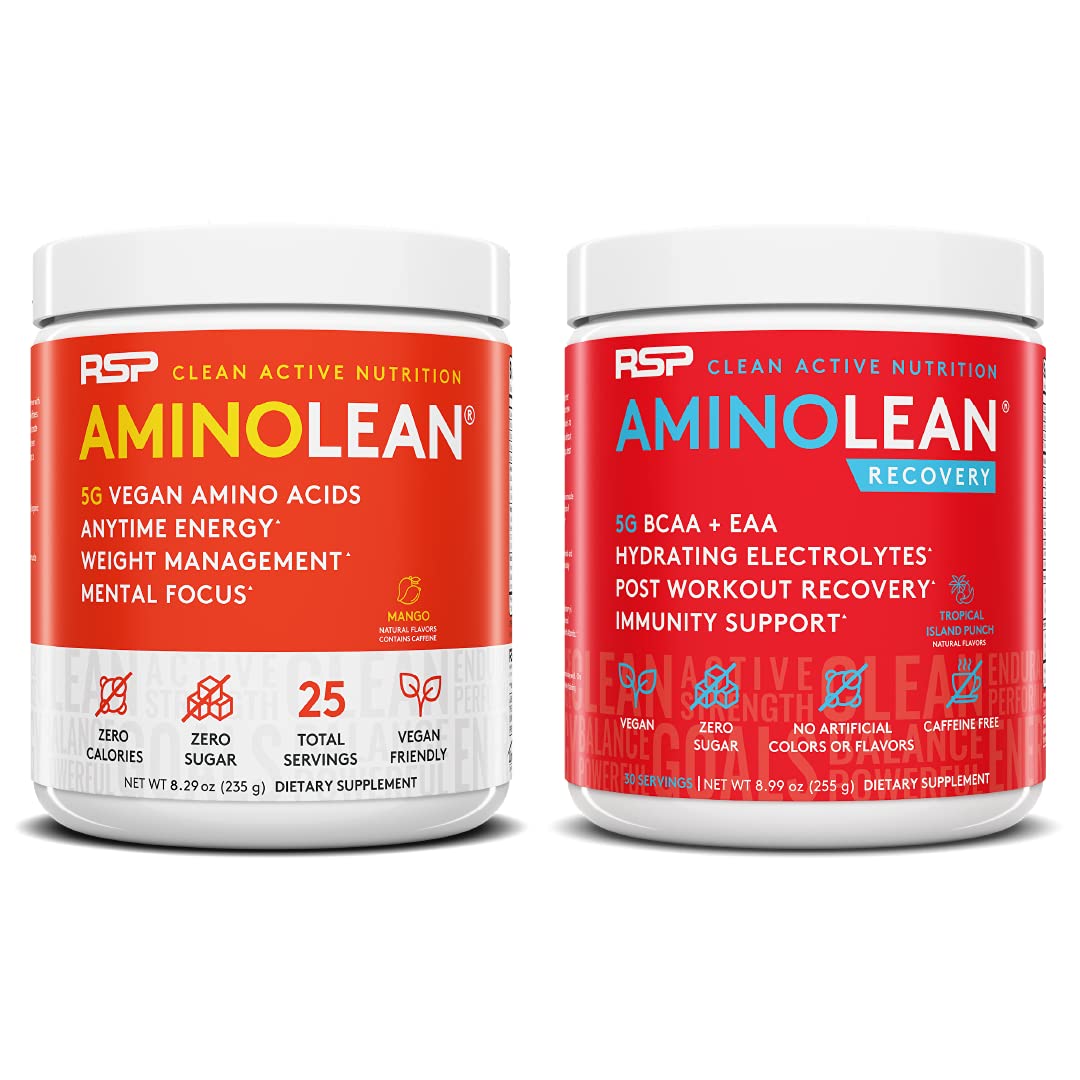 Vegan AminoLean Pre & Post Workout Combo - Mango & Tropical Punch for Gym & Recovery
