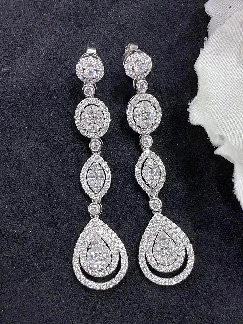 18K White Gold Diamond Drop Earrings for Women | Luxury Sparkling Real Natural Diamond Jewelry | Perfect for Senior Banquets, Weddings & Special Occasions
