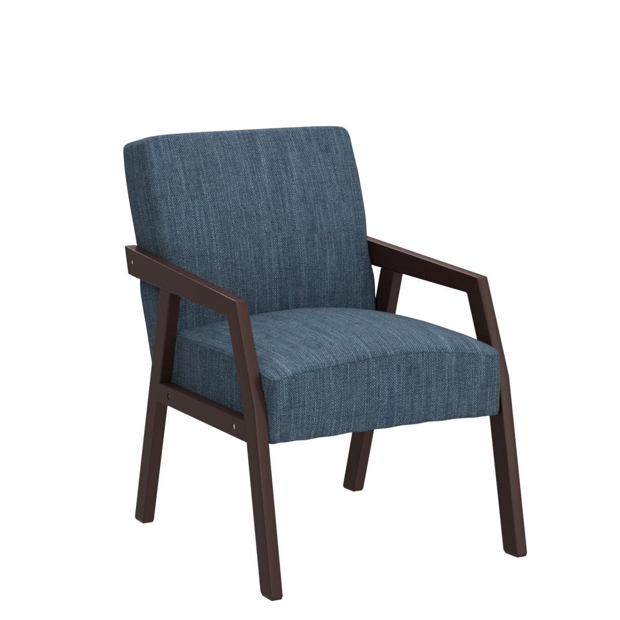 HUIMO Mid-Century Modern Wooden Accent Arm Chair - Elegant Upholstered Lounge Chair with Linen Fabric for Living Room, Bedroom & Office - Blue Reading Side Chair - Perfect for Relaxing, Reading & Home Decor
