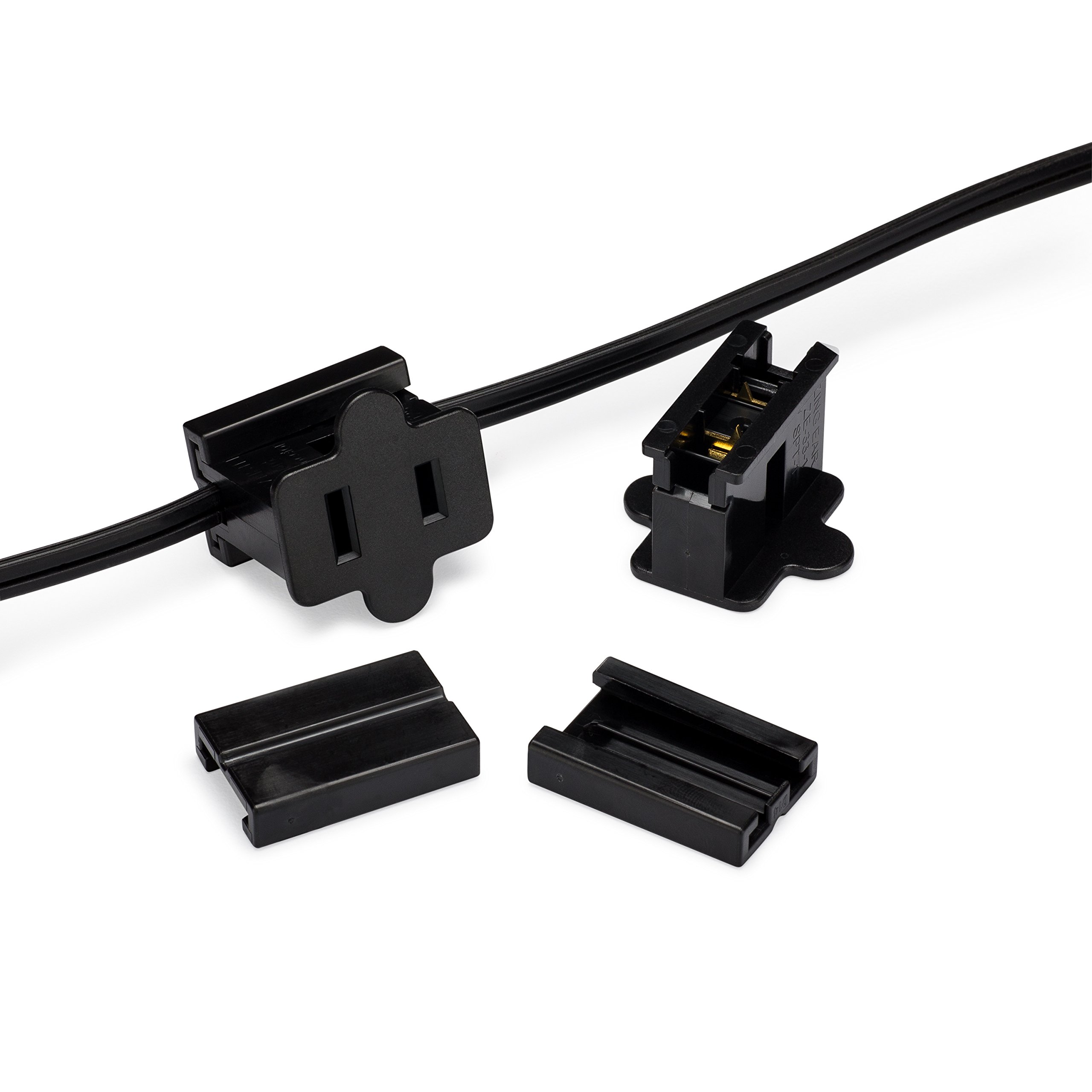 Black Female Inline Pass Through Slip Plug SPT-1 - 10 Amp Customizable Zip Plug for Professional Christmas Lights (100 Pack) - Perfect for Holiday Decorations, Indoor/Outdoor Lighting, and DIY Projects