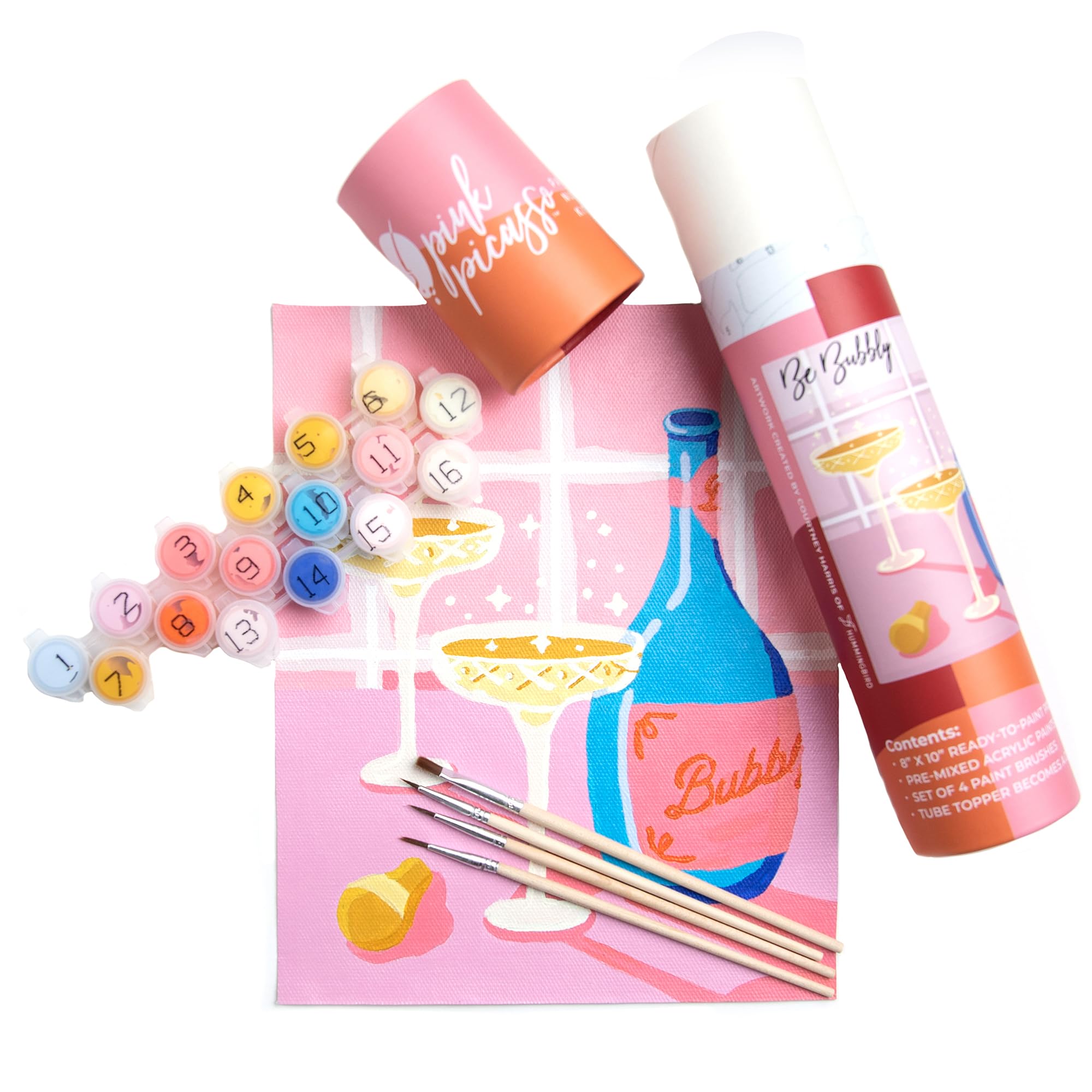 Pink Picasso Kits - Mid Century Modern Paint by Numbers for Adults & Kids | DIY Acrylic Painting Kit with Canvas for Beginners | Shark Tank Featured Art Set (Be Bubbly 8x10) - Perfect for Home Decor, Relaxation & Creative Gift Giving