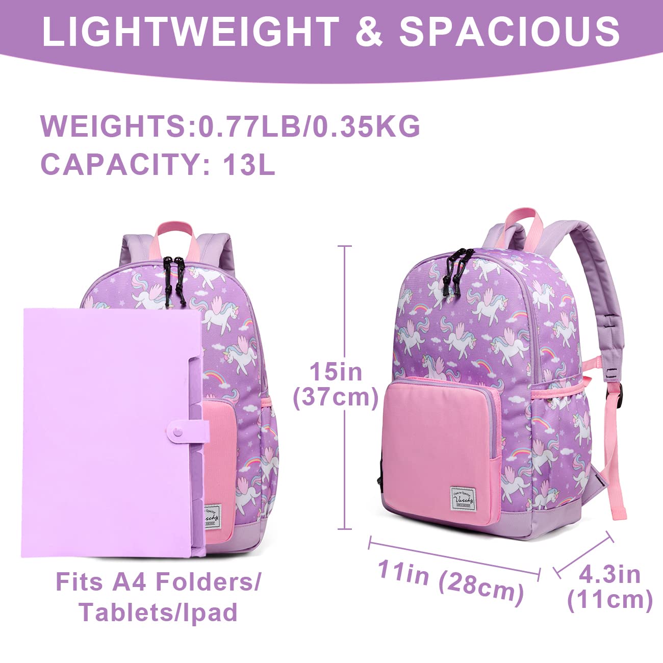 VASCHY Kids Backpacks - Lightweight Waterproof School Backpack for Boys & Girls with Adjustable Chest Strap | Perfect for Preschool, Daycare & Travel