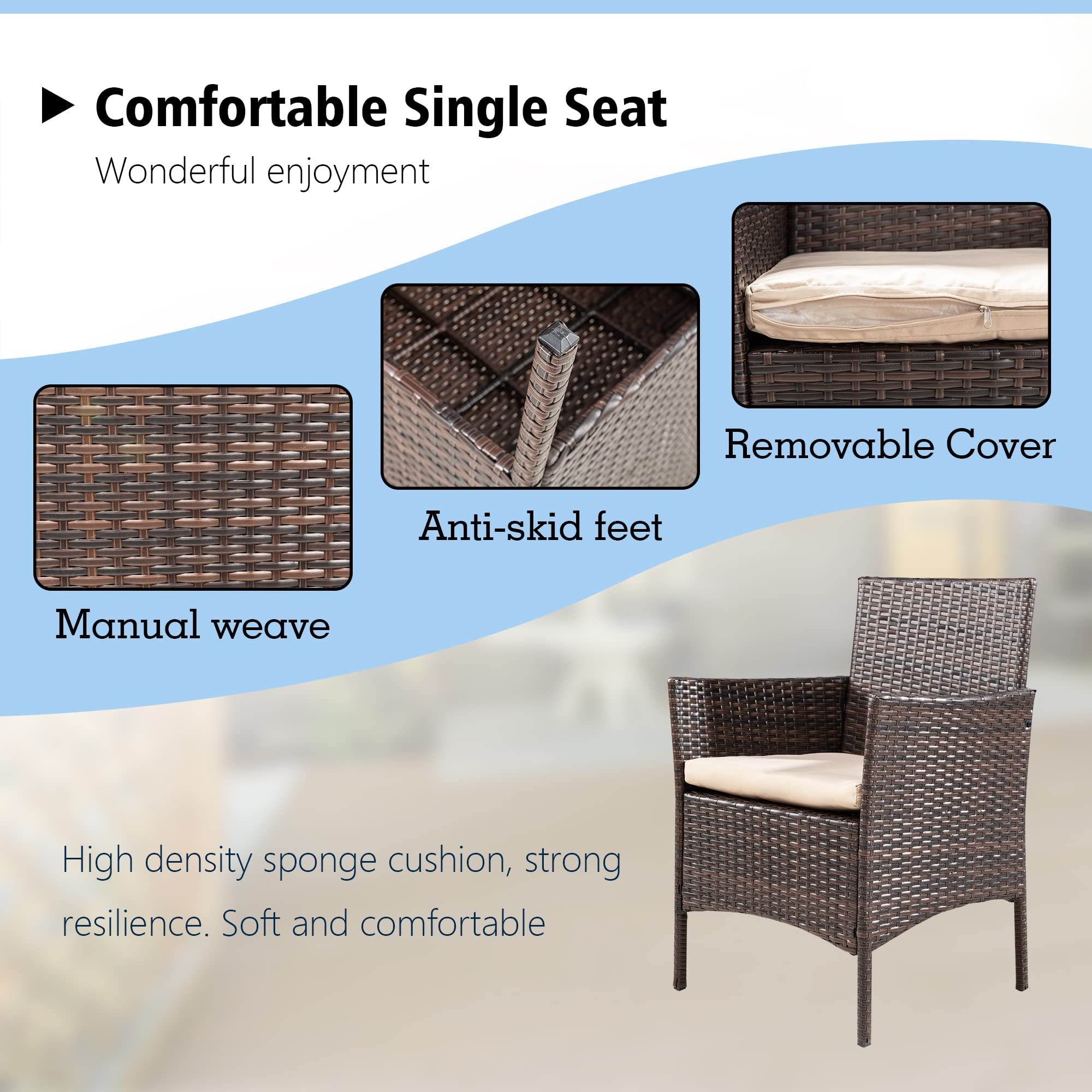 JAMFLY 4-Piece Brown Wicker Patio Furniture Set with Tempered Glass Coffee Table - Outdoor Rattan Conversation Set for Backyard, Porch, Garden, Poolside, Balcony - Perfect for Relaxing, Entertaining, and Lounging Outdoors