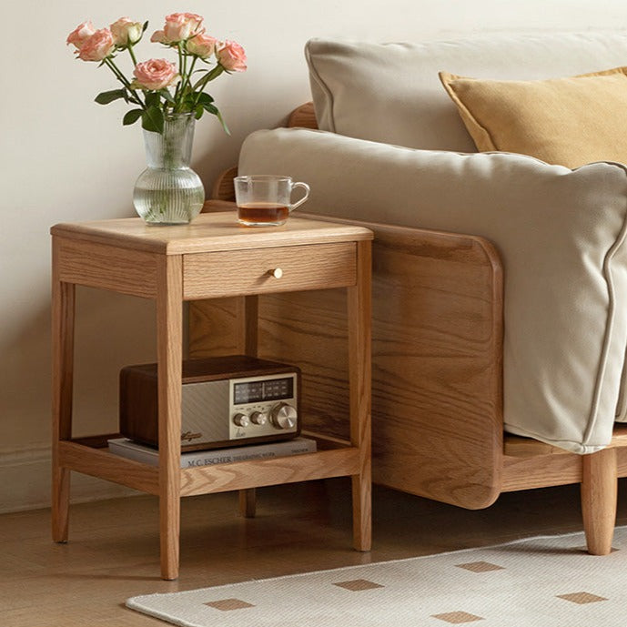 Solid Oak & Black Walnut Wood Nightstand - Modern Bedside Table with Drawer - Perfect for Bedroom, Living Room, or Office Use