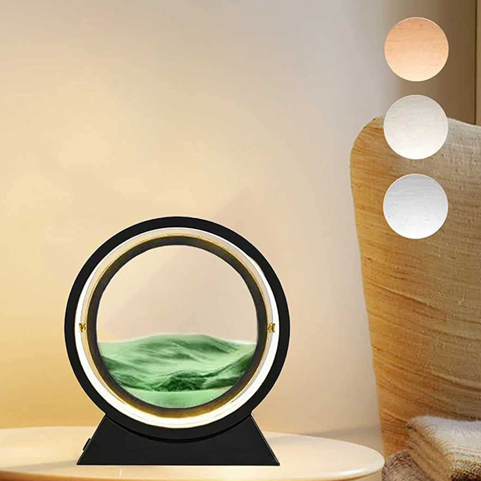 HSART Flowing Sand Painting Table Lamp - 3D Hourglass Moving Sand Desk Light, 360° Rotatable with 3 Color Dimmable Modes | Dynamic Round Glass Decor for Home, Office & Meditation | Relaxing Gift Idea in Green